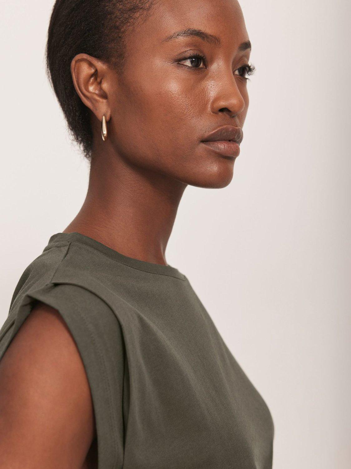 Product image 4 of 8, which shows Mint Velvet Shoulder T-Shirt, Khaki, XS