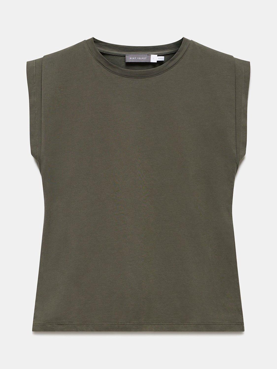Product image 8 of 8, which shows Mint Velvet Shoulder T-Shirt, Khaki, XS