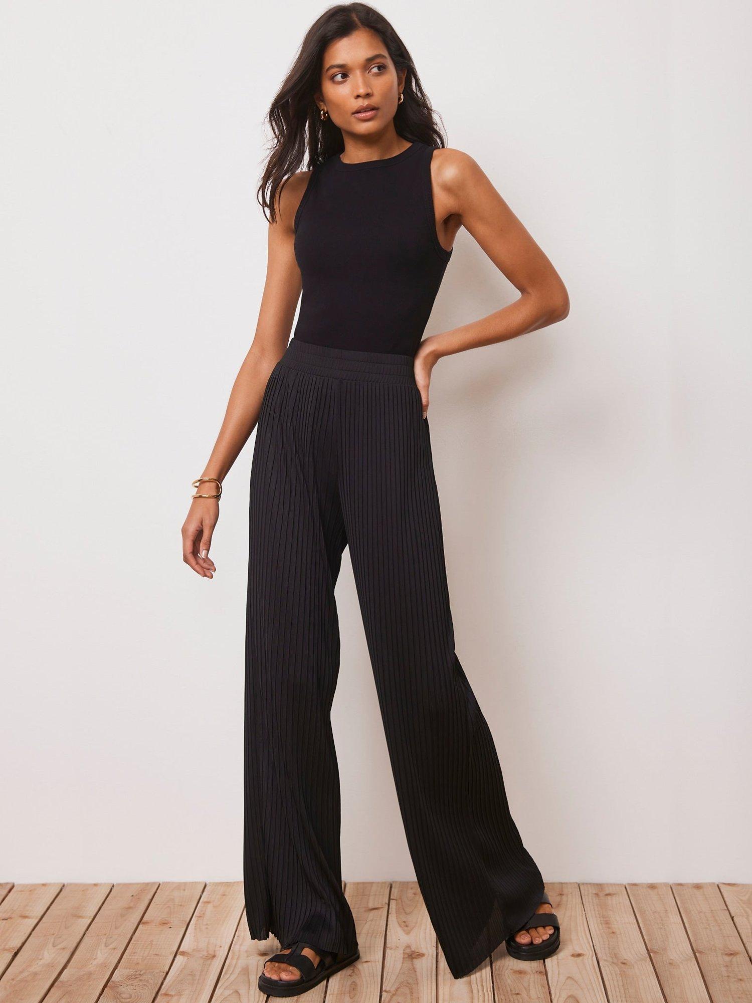 Mint Velvet Pleated Wide Leg Trousers, Black