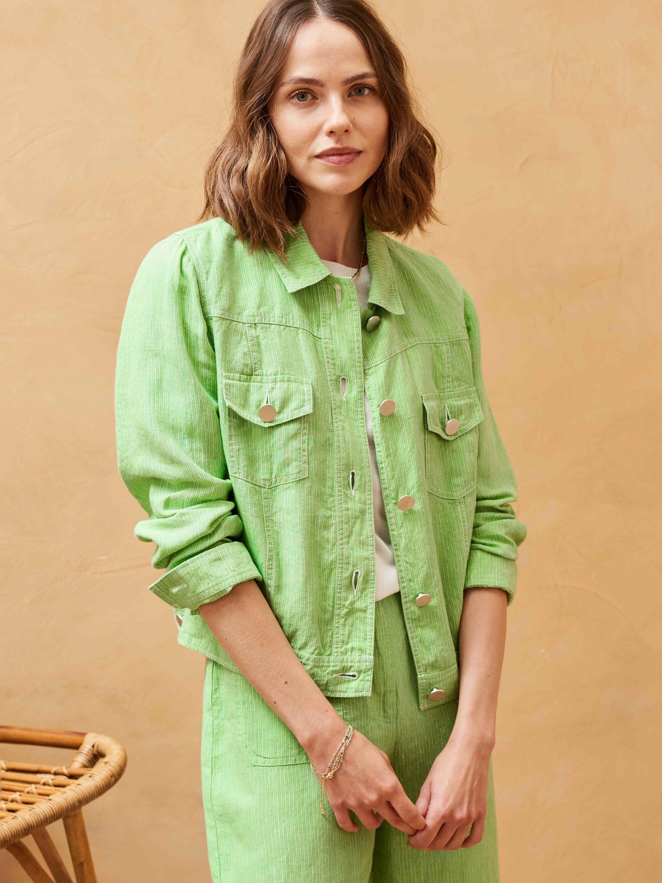 Brora Textured Stripe Linen Jacket, Apple