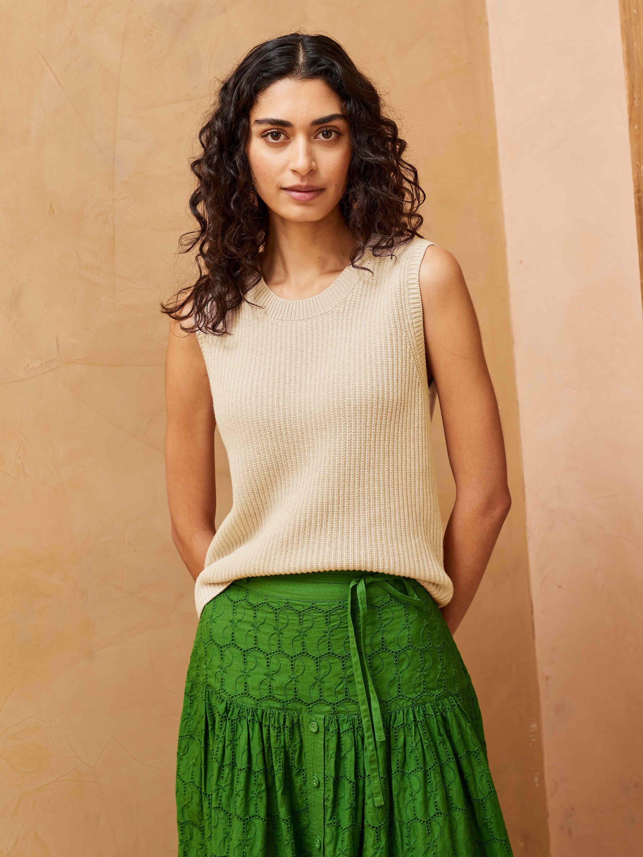 Brora Knitted Ribbed Tank Top, Chalk