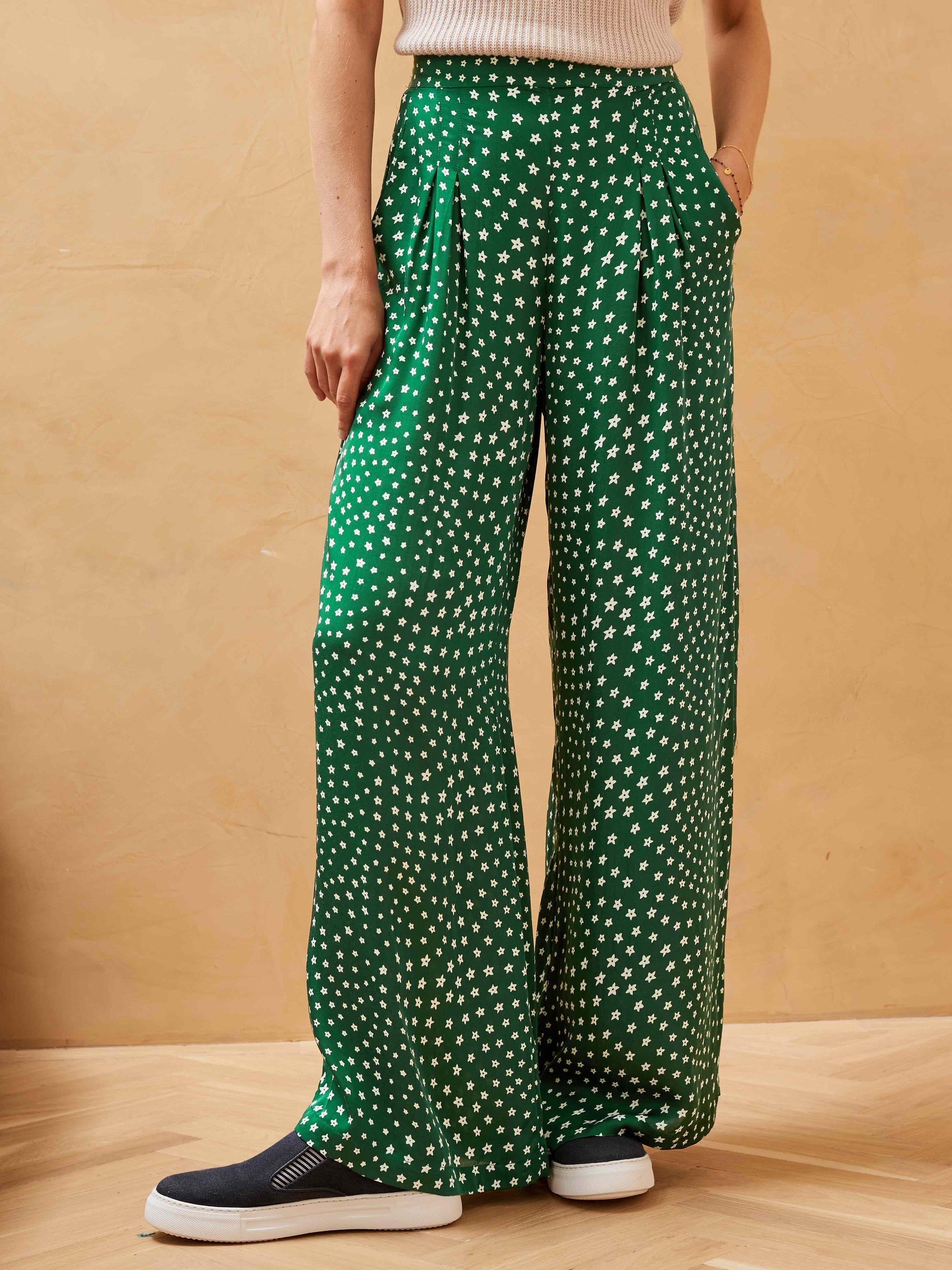 Brora Star Print Palazzo Trousers, Spruce