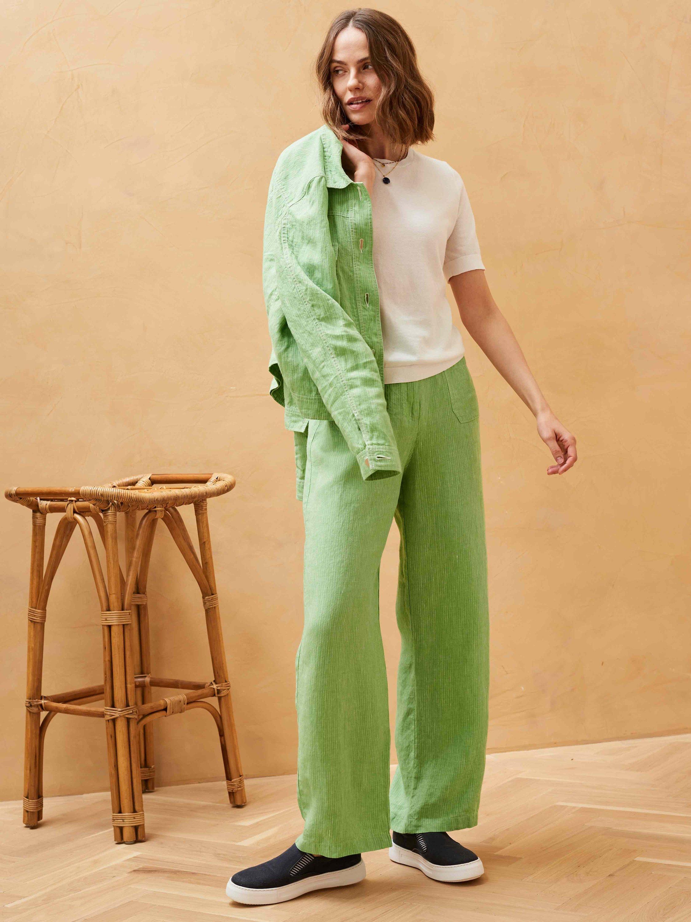 Brora Textured Stripe Linen Trousers, Apple