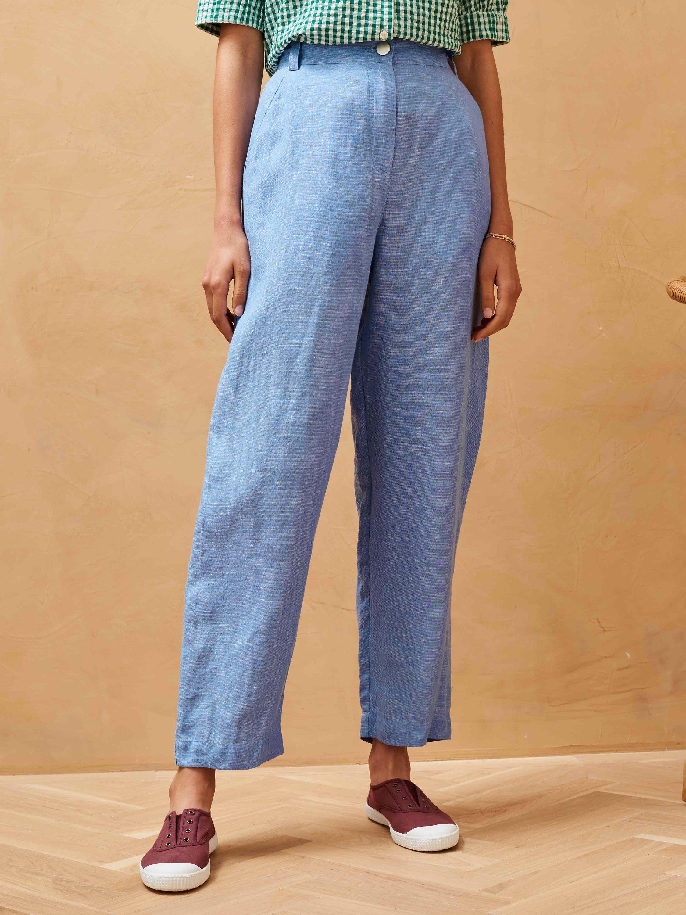 Brora Cross Dye Linen Tapered Trousers, Cornflower