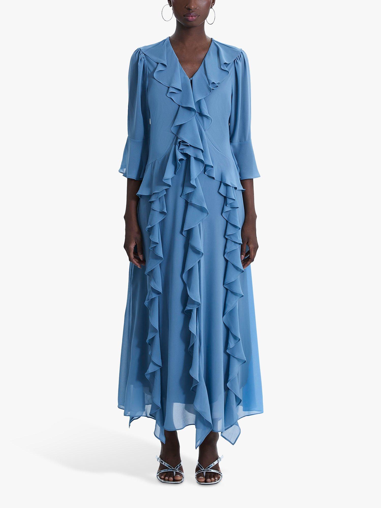 James Lakeland Chiffon Ruffle Dress, Denim, 8