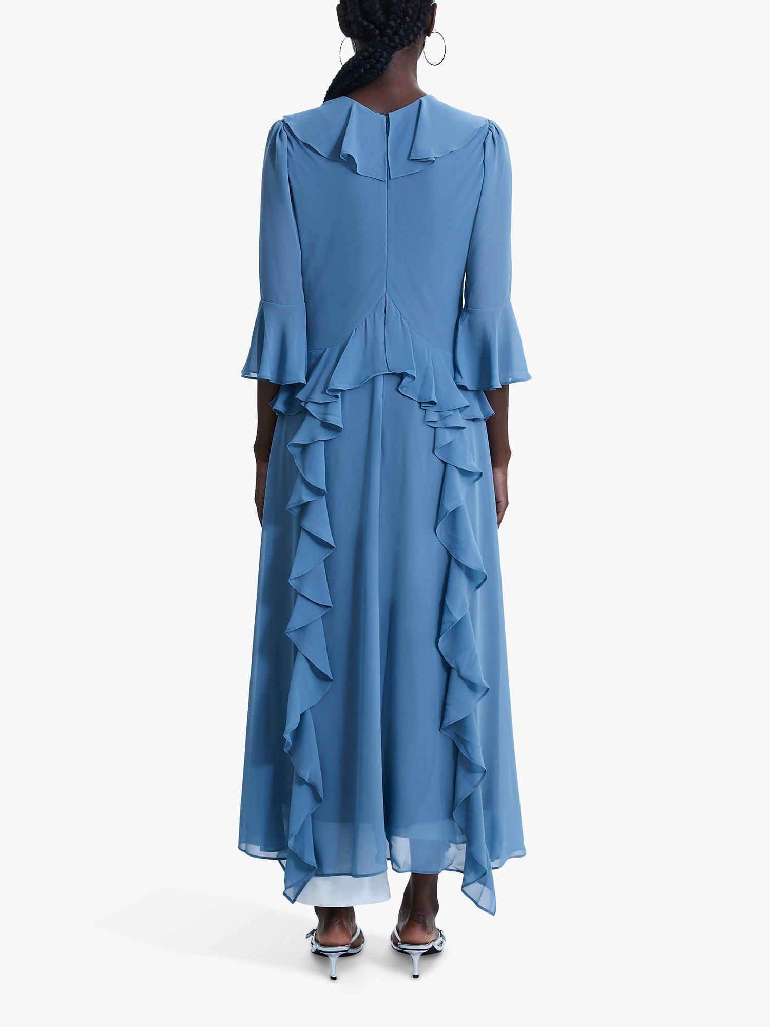 James Lakeland Chiffon Ruffle Dress, Denim, 8