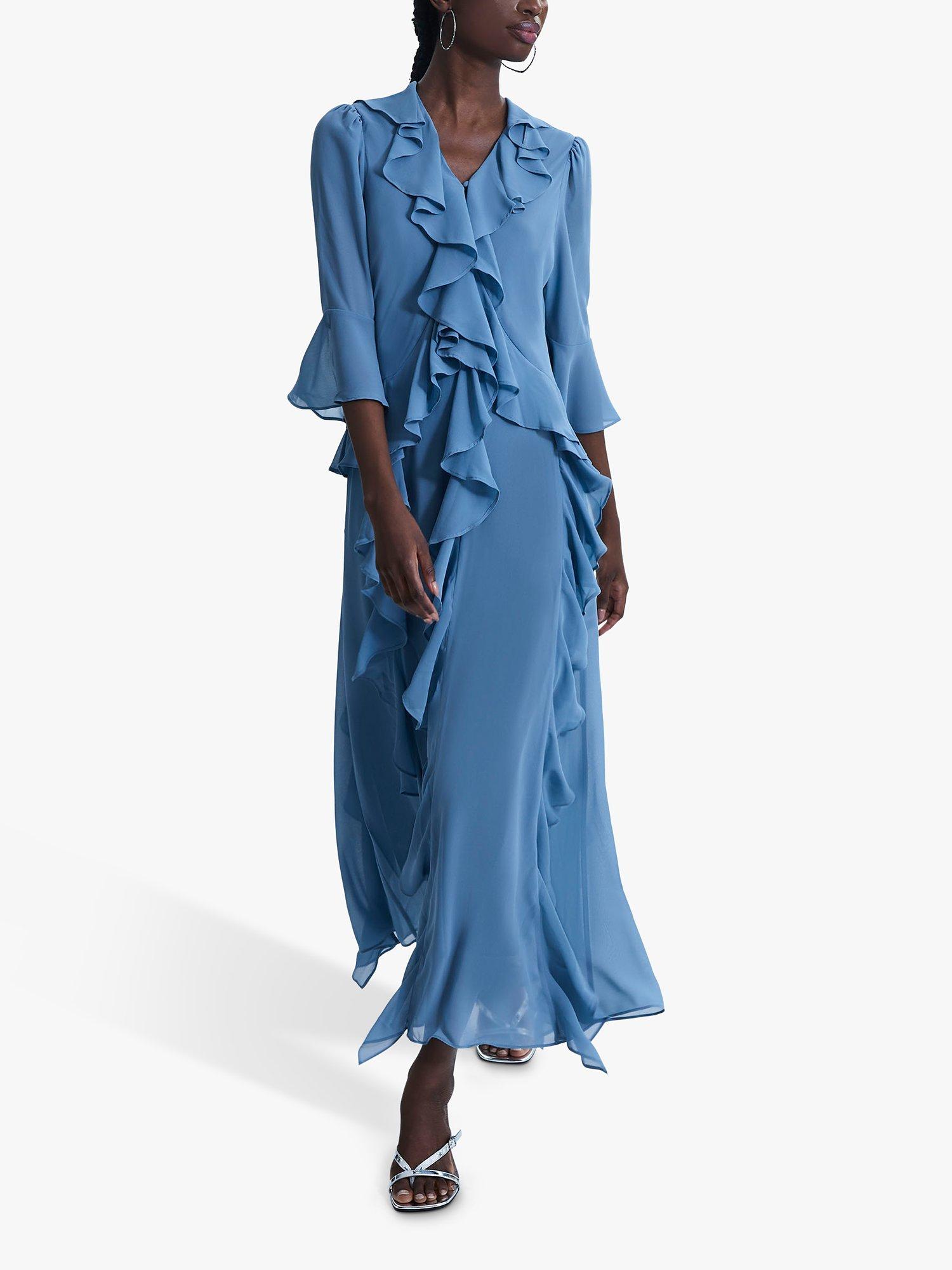 James Lakeland Chiffon Ruffle Dress, Denim, 8