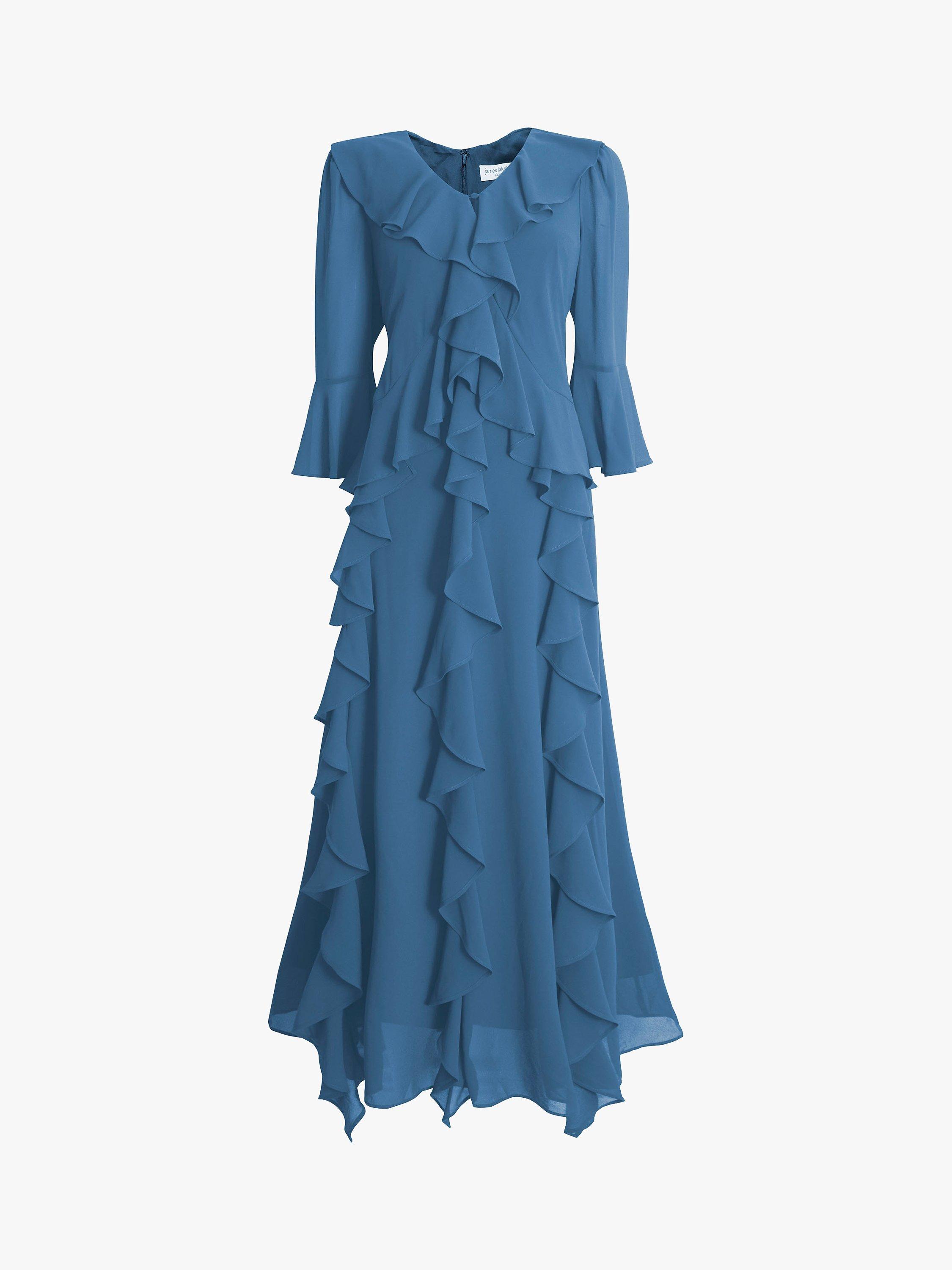 James Lakeland Chiffon Ruffle Dress, Denim, 8