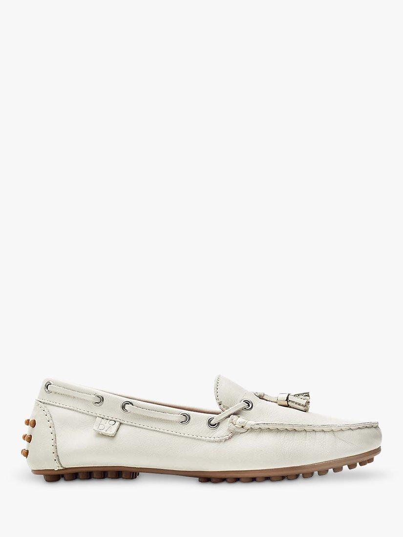 Moda in Pelle Arienna Leather Tassel Trim Moccasins, Off White