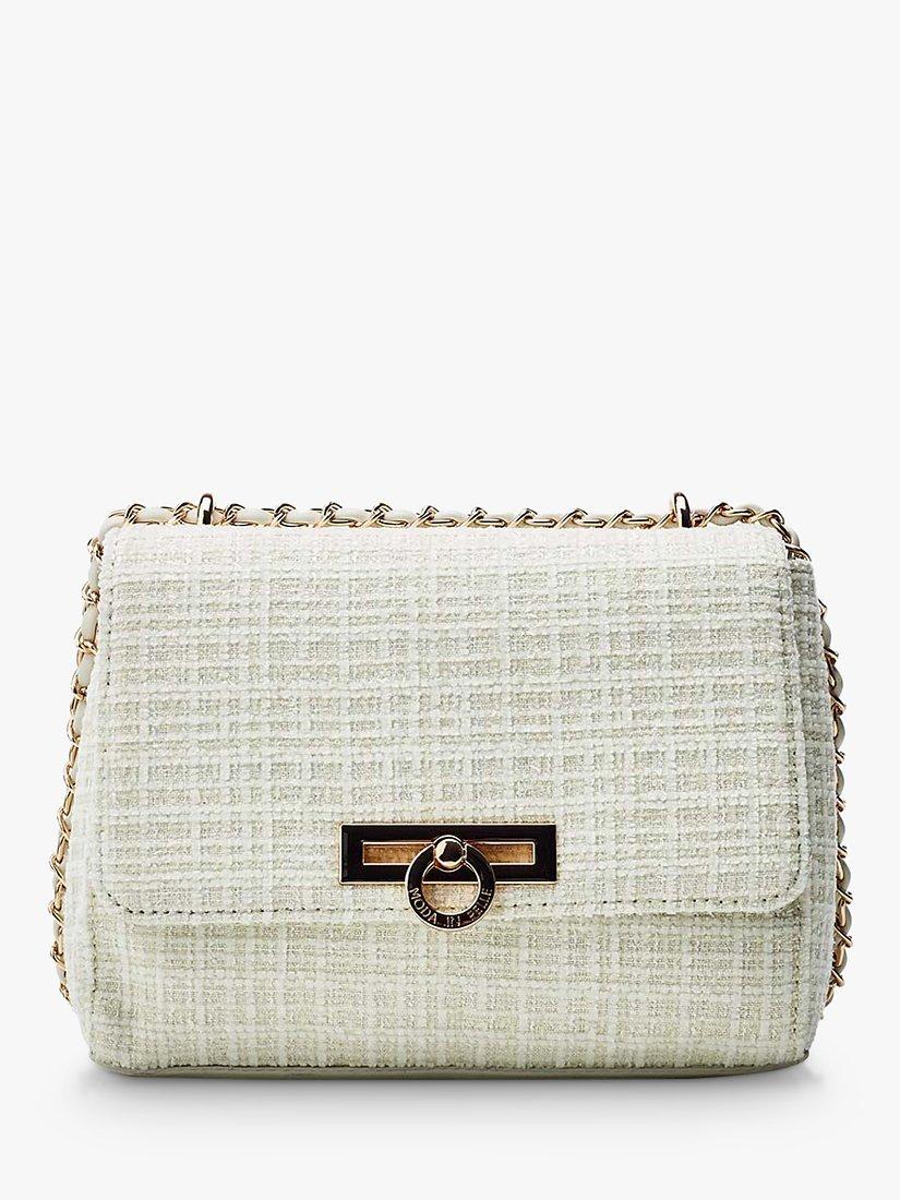 Moda in Pelle Cheryl Tweed Chain Strap Crossbody Bag, Ivory, One Size