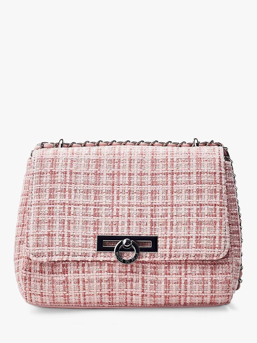 Moda in Pelle Cheryl Tweed Chain Strap Crossbody Bag, Pink, One Size