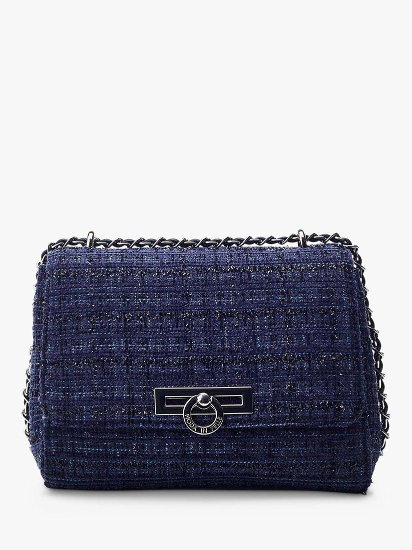 Moda in Pelle Cheryl Tweed Chain Strap Crossbody Bag, Navy, One Size