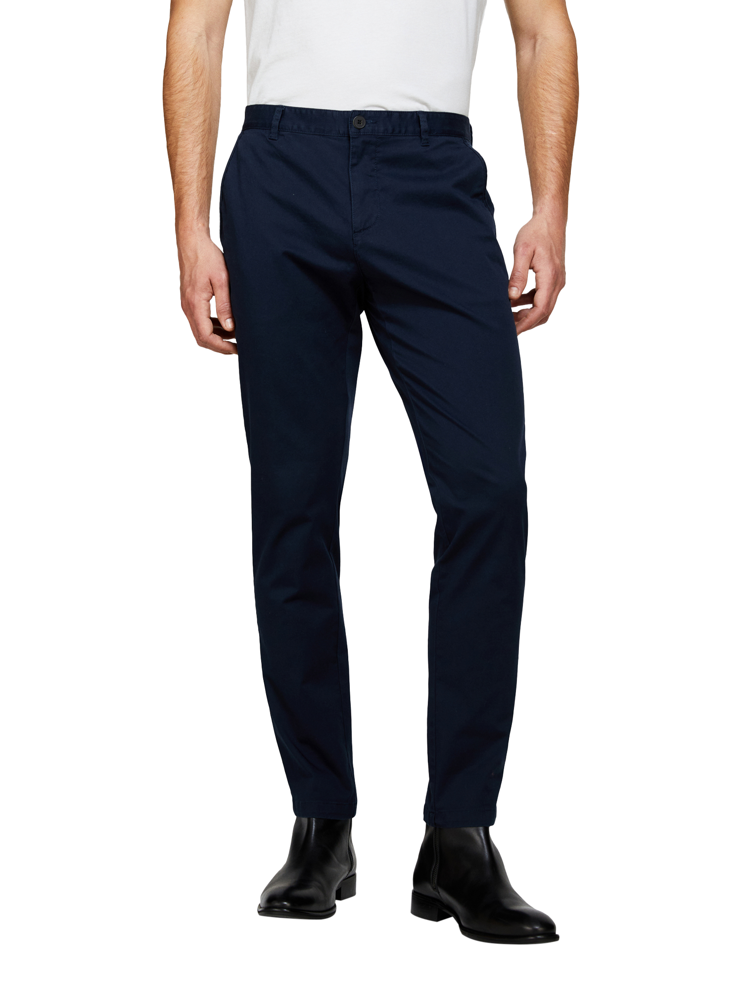 Product image 1 of 5, which shows SISLEY Stretch Cotton Drill Chino Trousers, Navy, 30