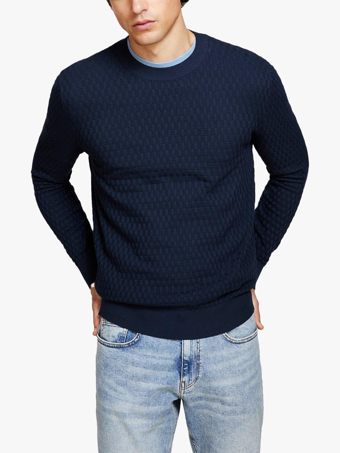 SISLEY Solid Ribbed Crew Neck Jumper, Blue