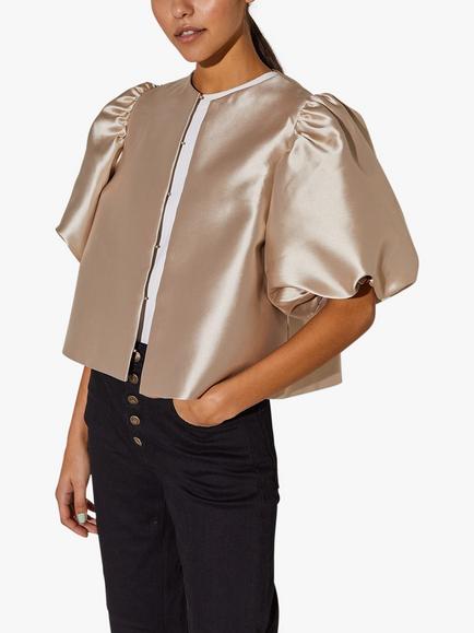 Malina Cleo Overside Puff Sleeve Top, Soft Beige