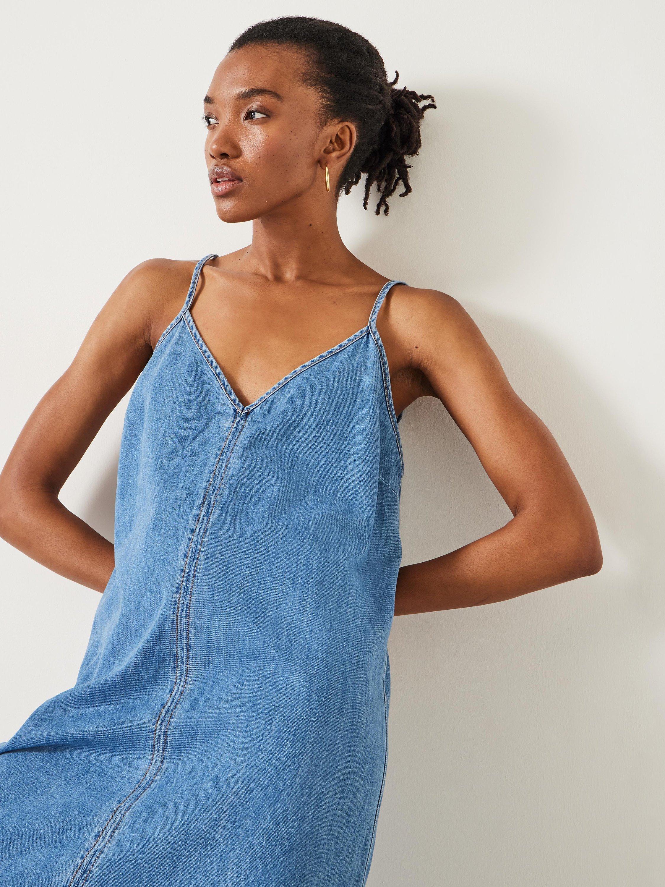 HUSH Saskia Denim Slip Maxi Dress, Light Blue, 10