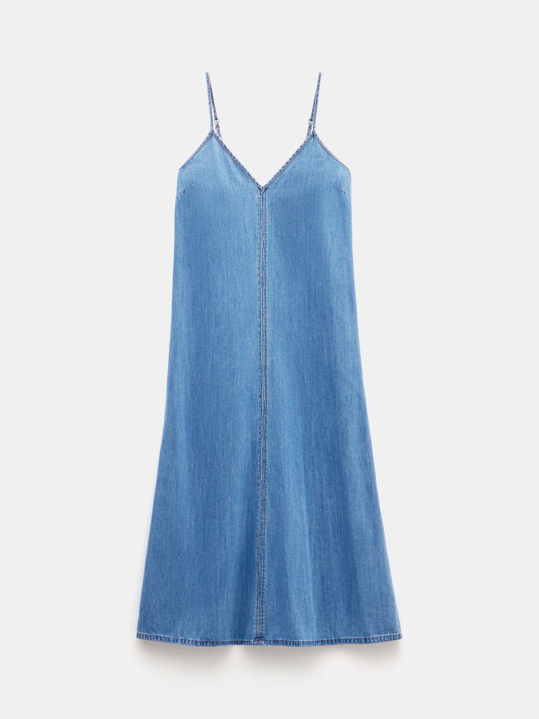 Product image 4 of 5, which shows HUSH Saskia Denim Slip Maxi Dress, Light Blue, 4