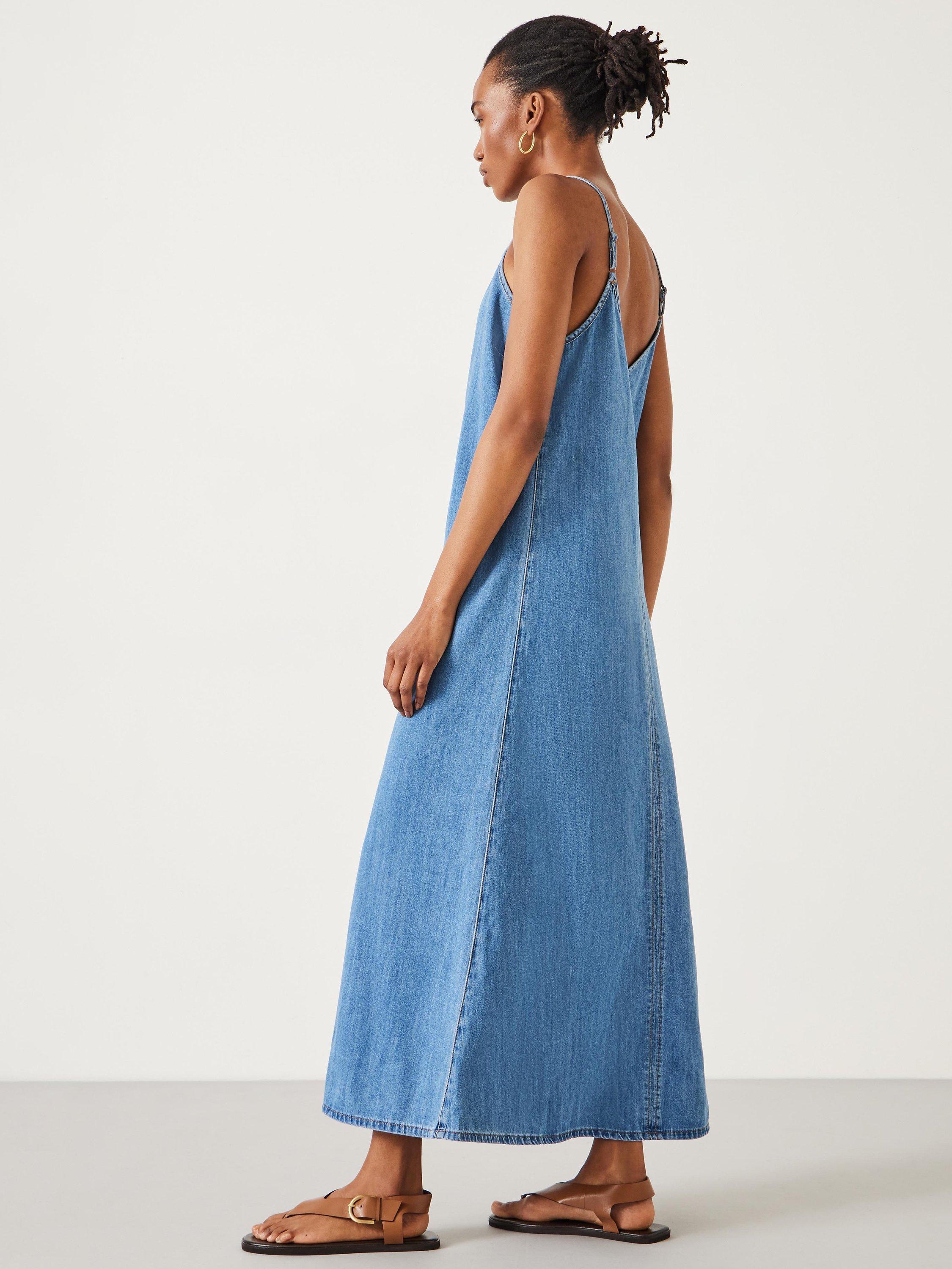 HUSH Saskia Denim Slip Maxi Dress, Light Blue, 10