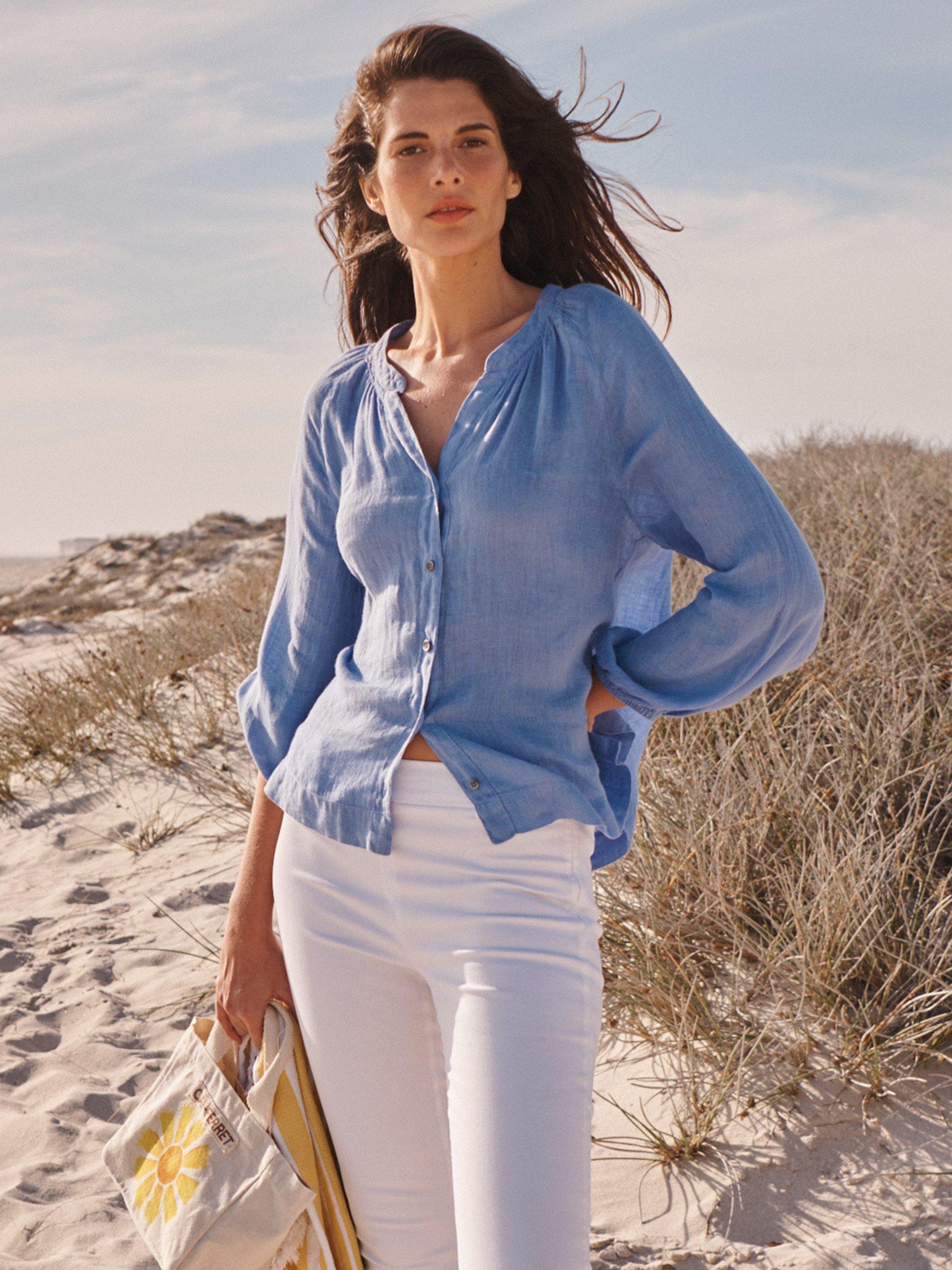 NRBY Margot Gauze Linen Shirt, Cornflower Blue