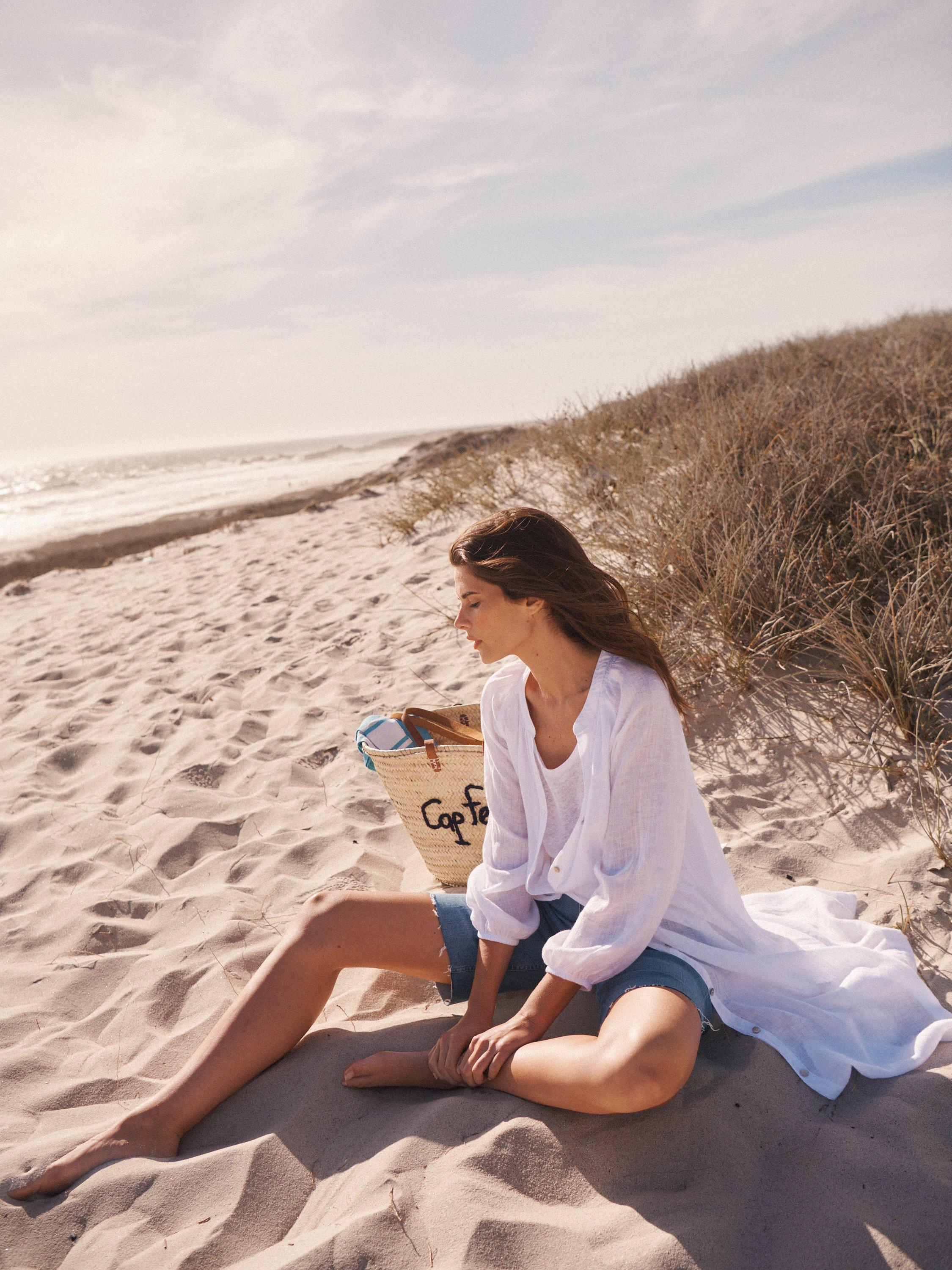 Product image 5 of 7, which shows NRBY Mira Gauze Linen Button Down Midi Dress, White, S