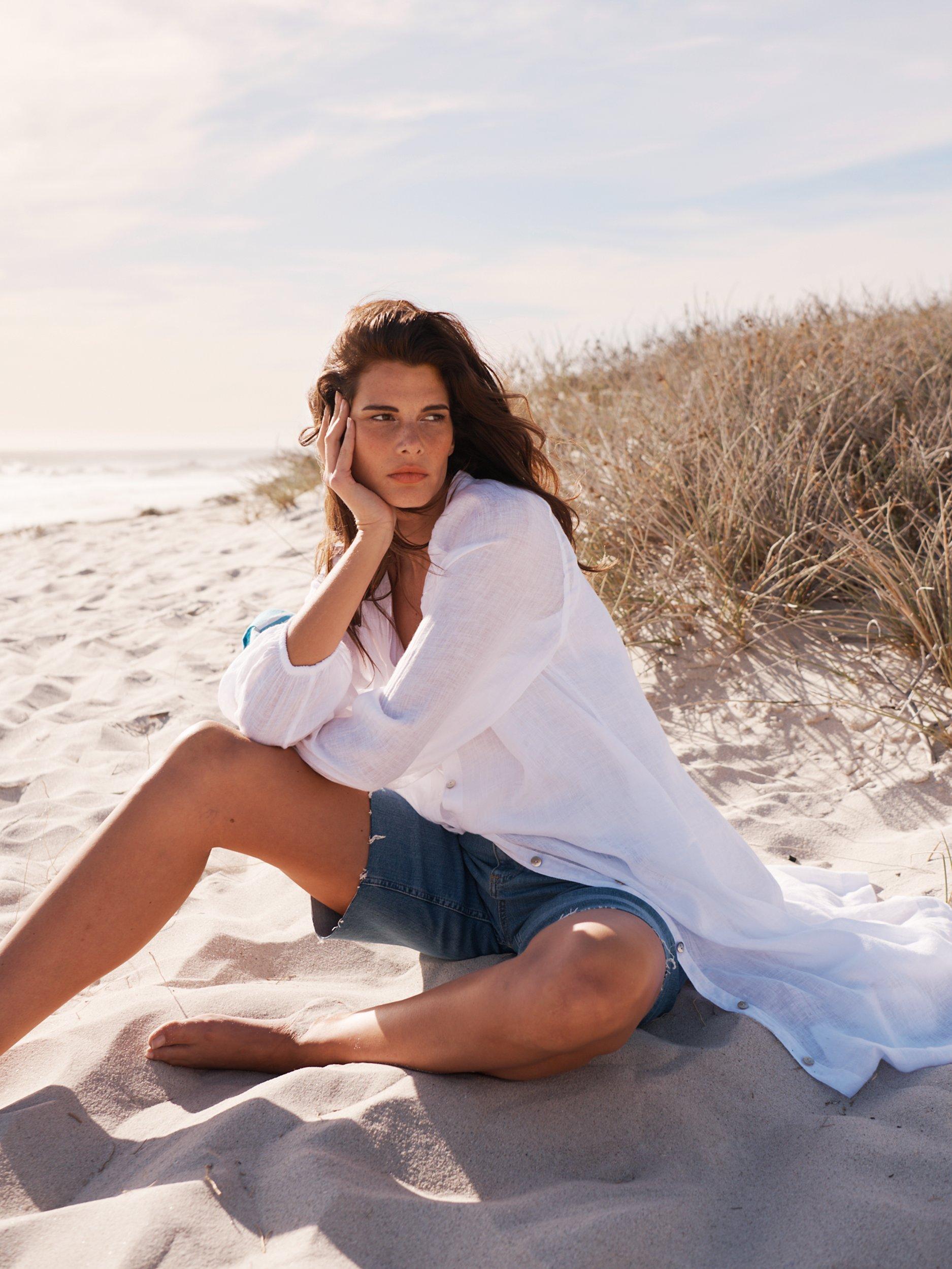 Product image 6 of 7, which shows NRBY Mira Gauze Linen Button Down Midi Dress, White, S