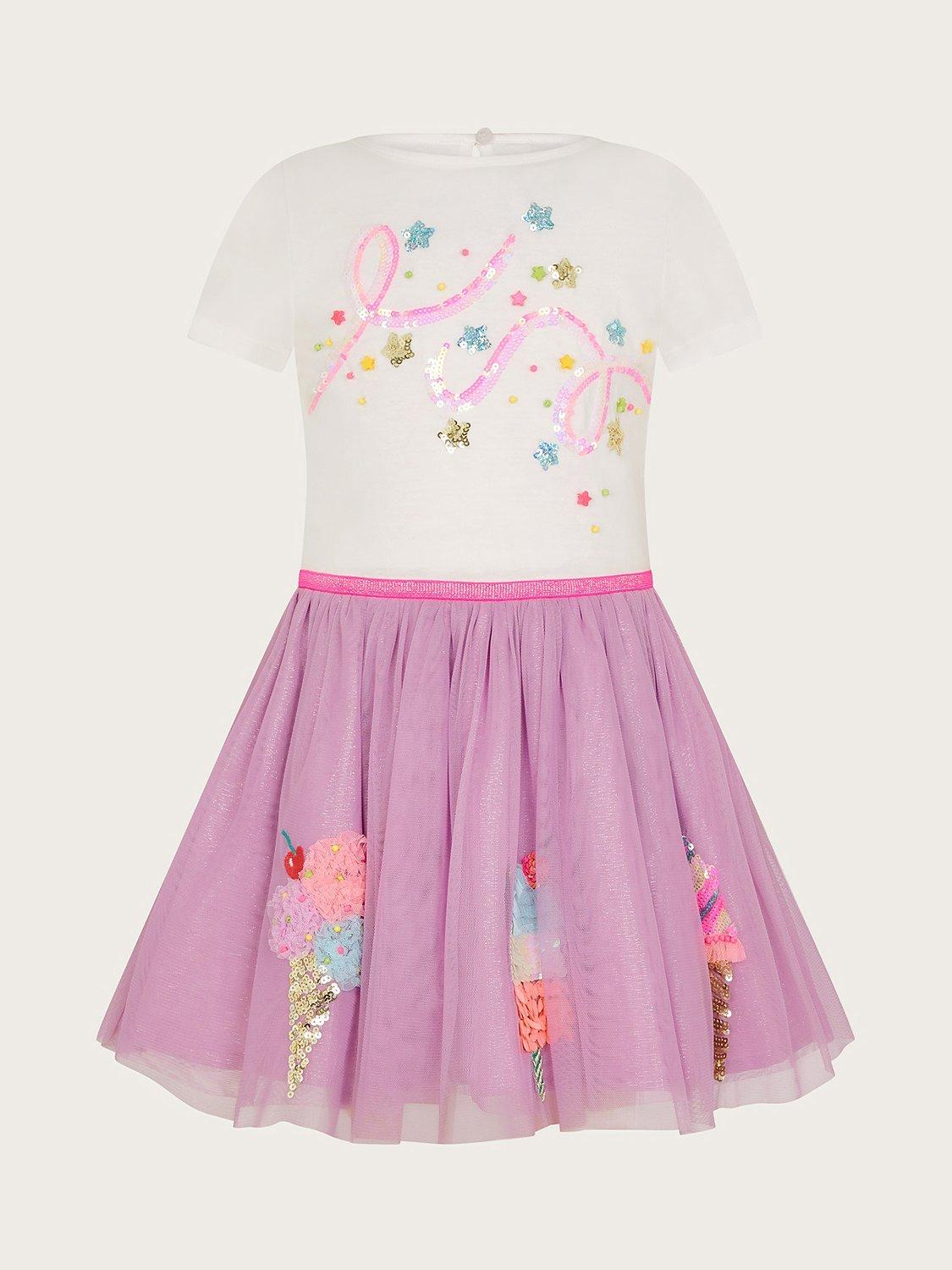Monsoon Kids' Sequin Ice-Cream Tulle Disco Dress, Lilac