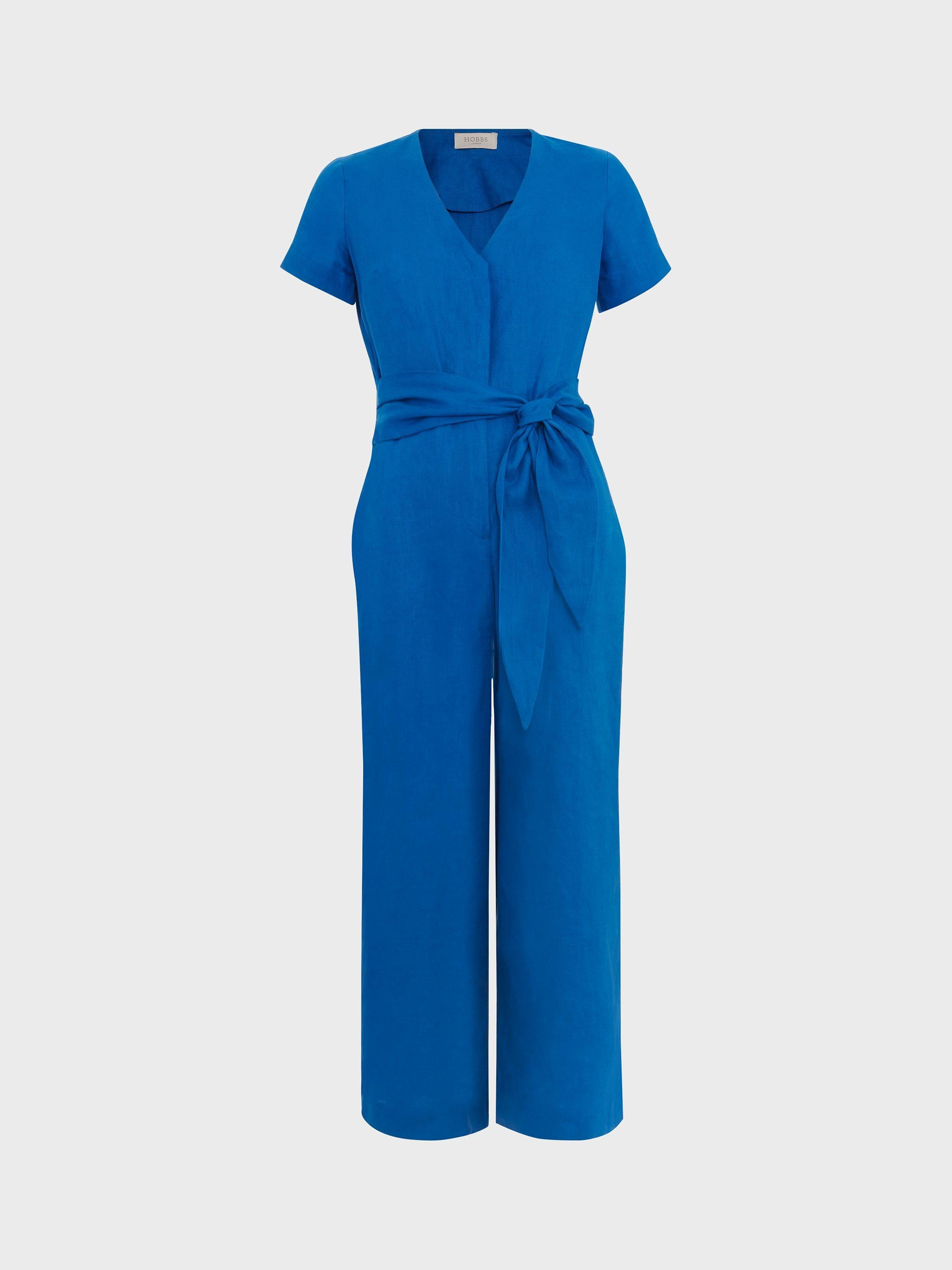 Hobbs Aliya Cropped Linen Jumpsuit Atlantic Blue