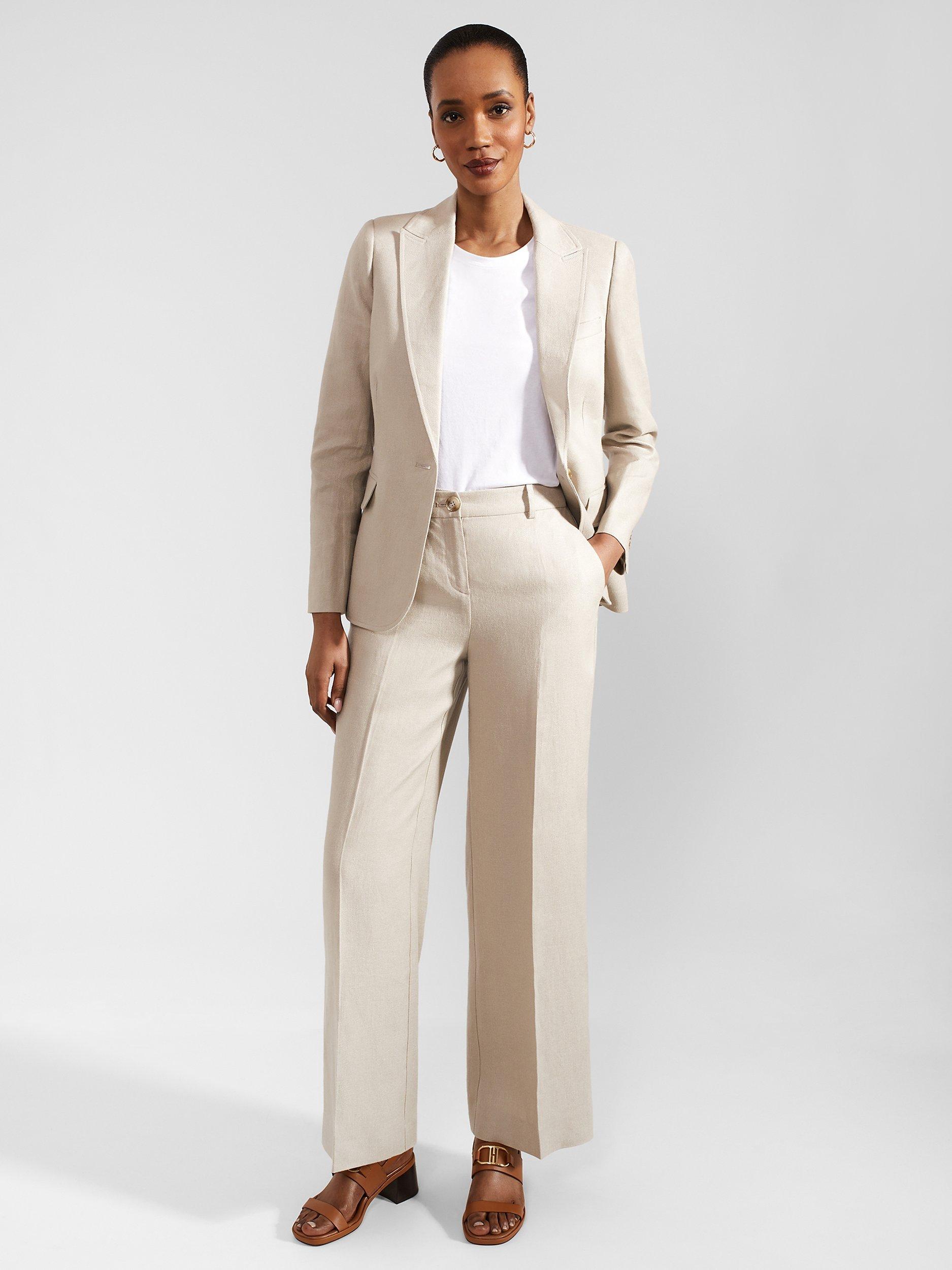 Product image 3 of 7, which shows Hobbs Roberta Tailored Linen Trousers, Neutral, 10
