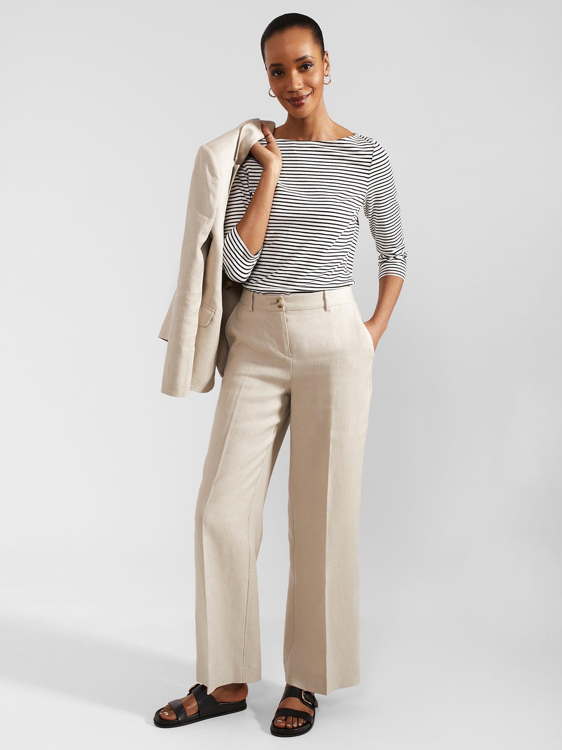 Product image 4 of 7, which shows Hobbs Roberta Tailored Linen Trousers, Neutral, 10