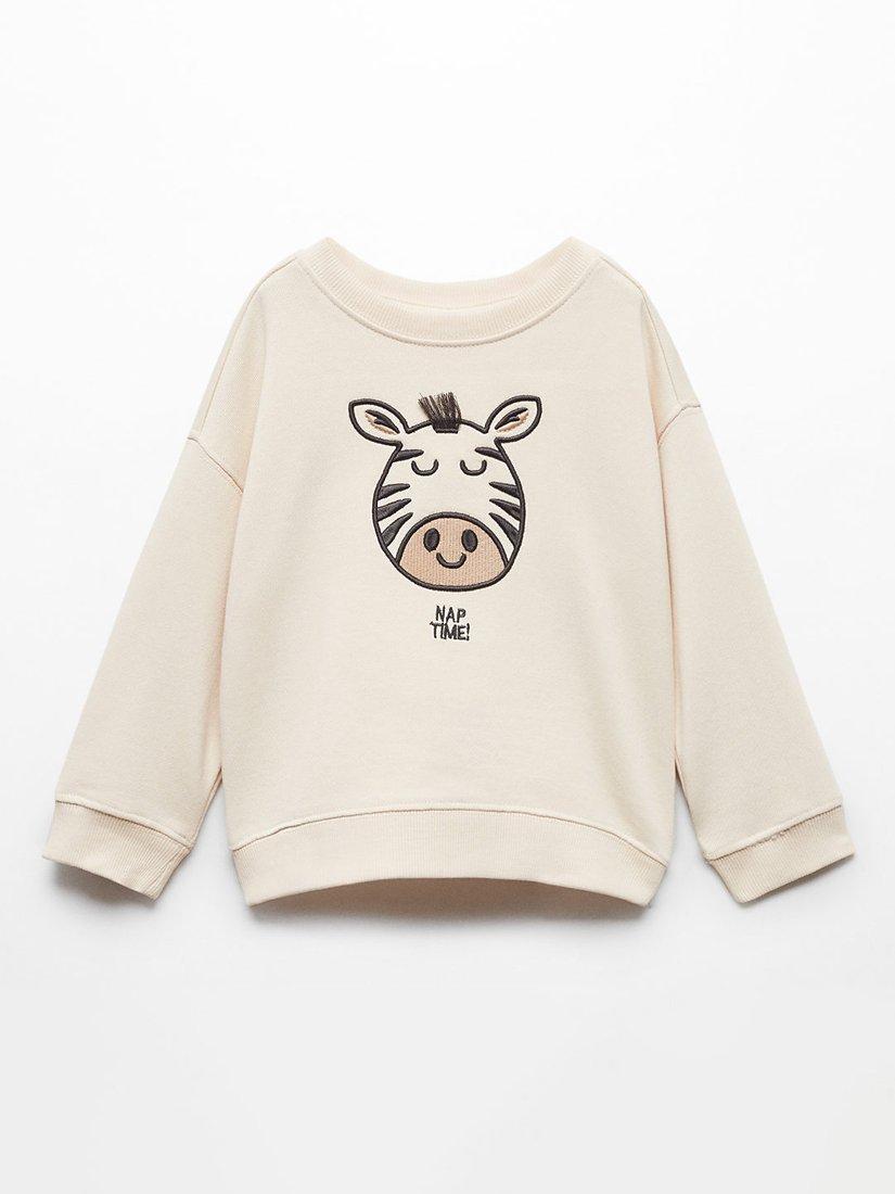 Mango Kids' Zebra Graphic Oversized Sweatshirt, Light Pastel Brown