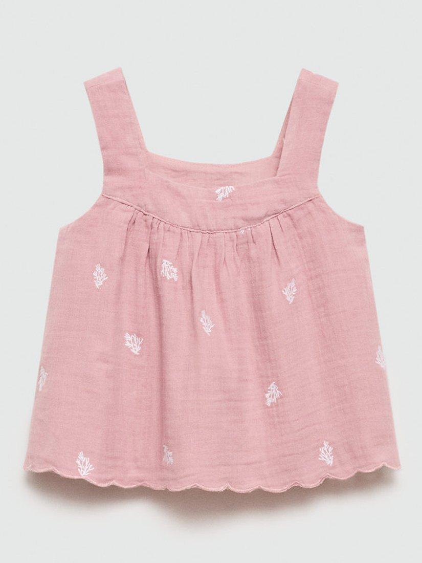 Mango Kids' Dori Floral Embroidered Top, Pink