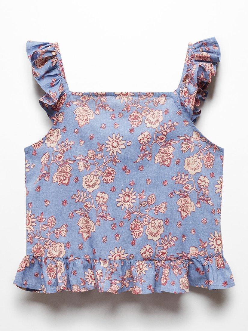 Mango Kids' Carmen Floral Print Blouse, Medium Blue