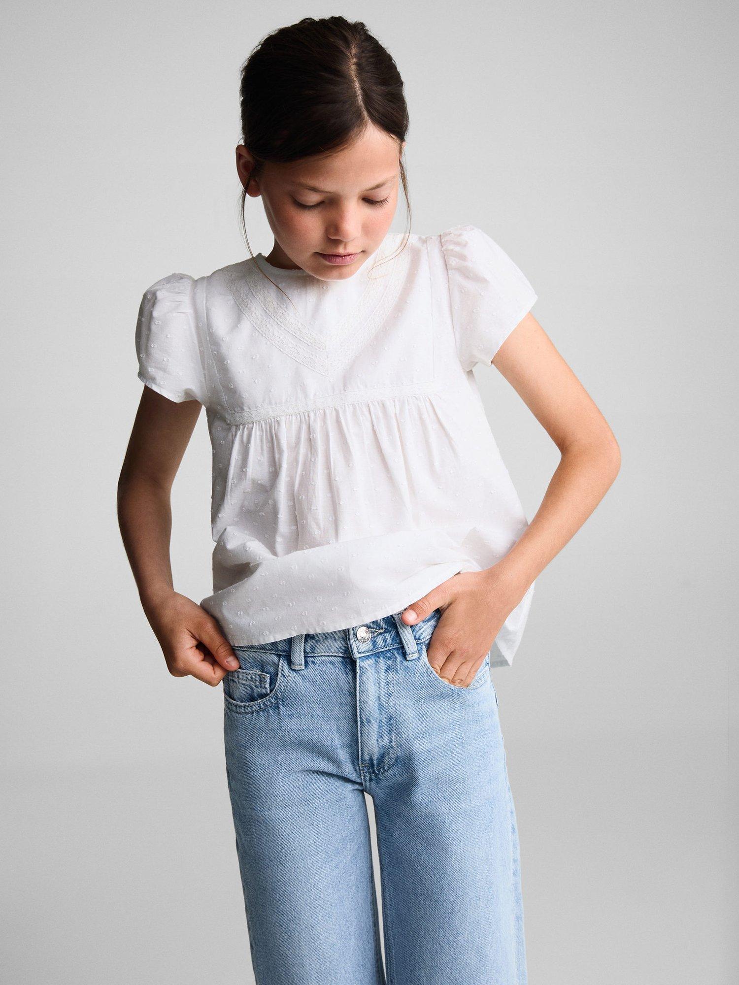 Mango Kids' Ana Short Sleeve Blouse, White