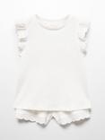 Mango Baby Petunia Broderie Ruffle Shorts Pyjamas, Natural White