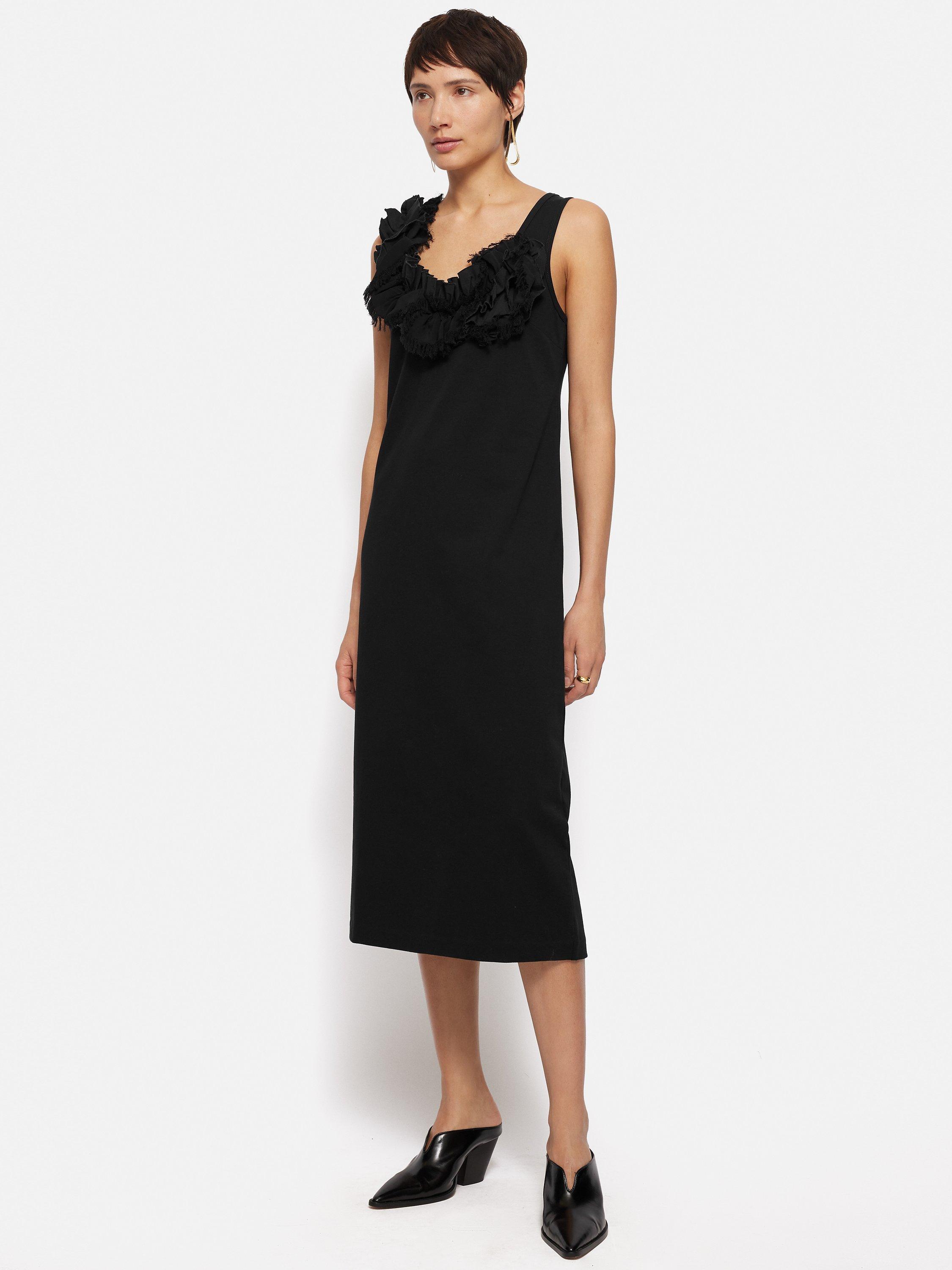 Jigsaw Ruffle Trim Jersey Midi Dress, Black