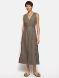 Jigsaw Button Side Split Linen Midi Dress, Taupe