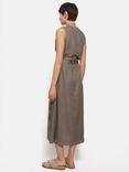 Jigsaw Button Side Split Linen Midi Dress, Taupe