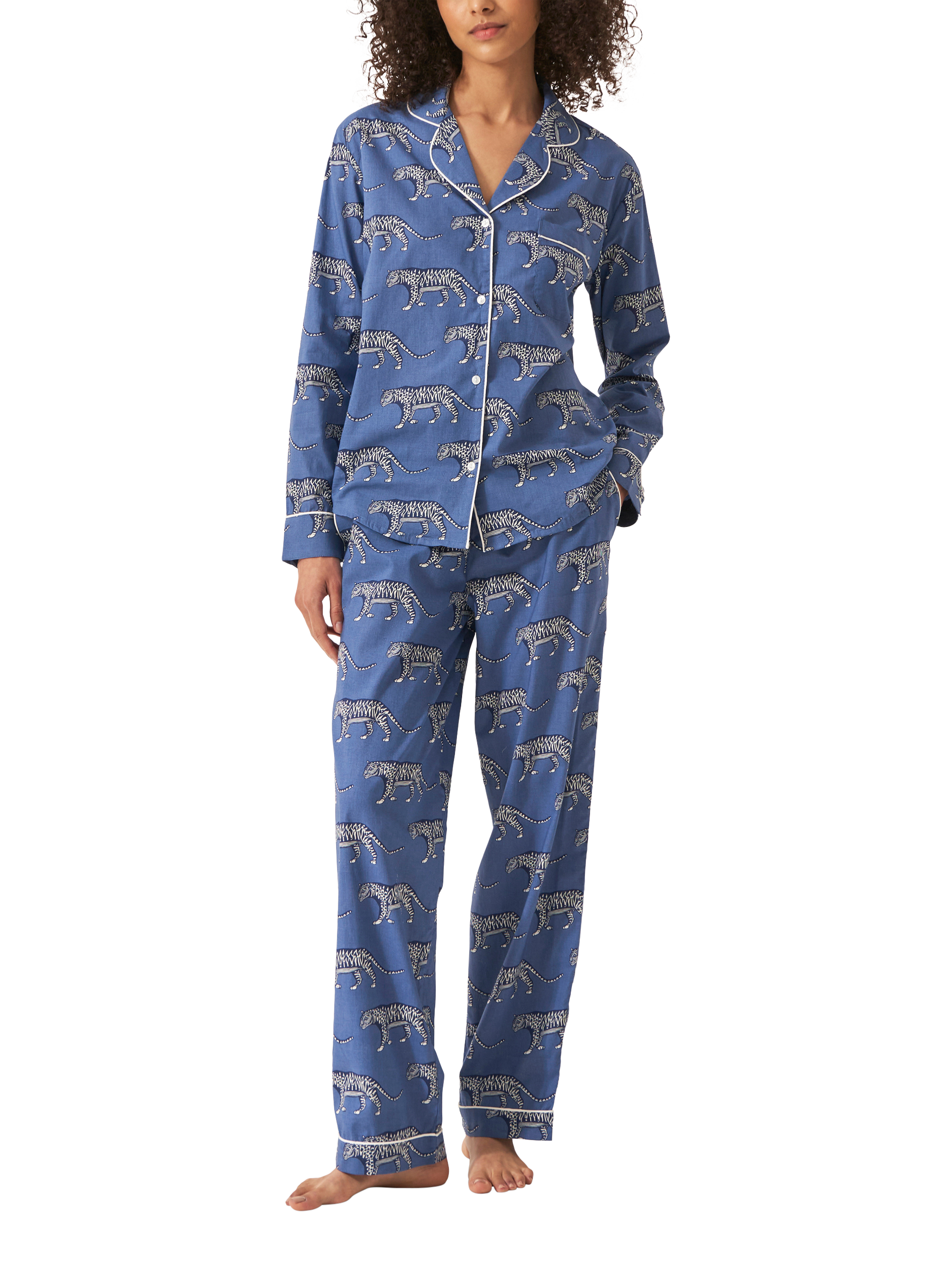 Product image 1 of 3, which shows myza Lovely Leopards Organic Cotton Long Sleeve Pyjama Trouser Set, Lovely Leopards, XS