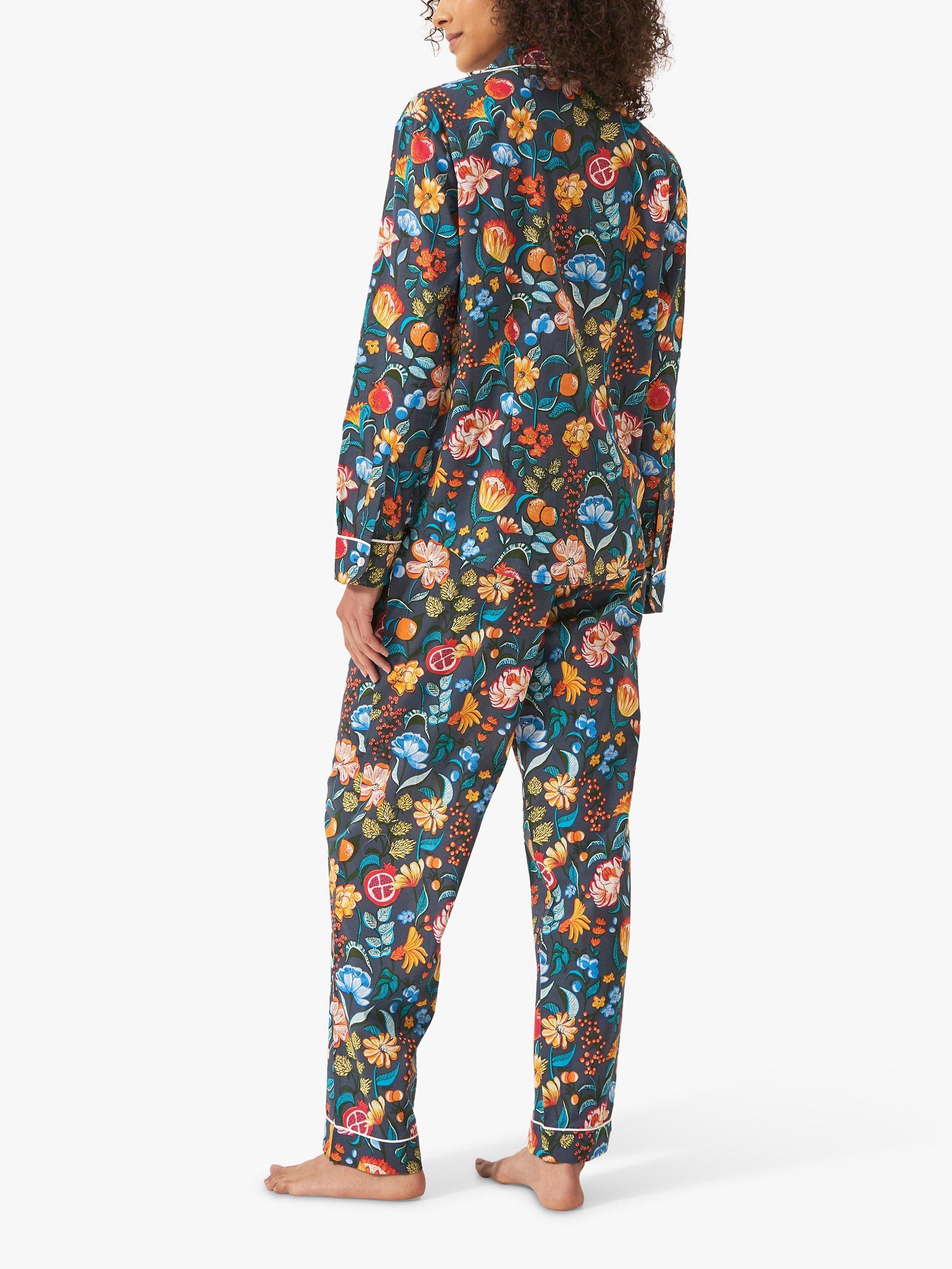 Product image 3 of 3, which shows myza Florals Organic Cotton Long Sleeve Pyjama Trouser Set, Florals On Navy, XS