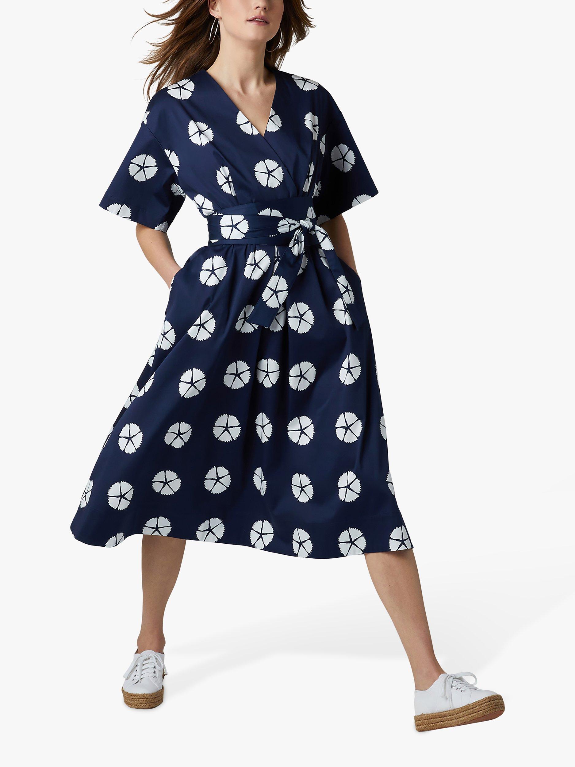 Jasper Conran London Betsy Graphic Print Kimono Wrap Dress Navy