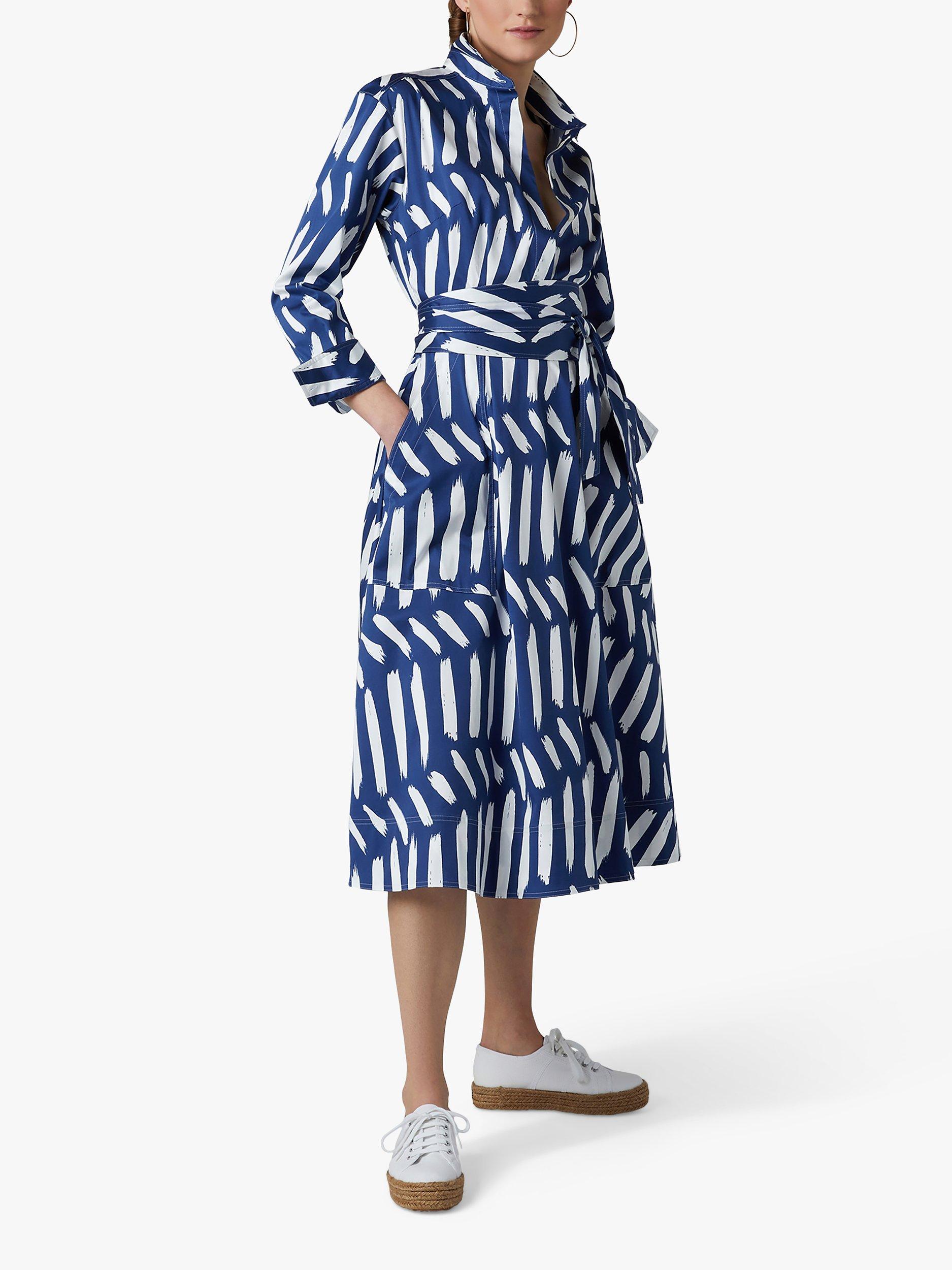 Product image 1 of 2, which shows Jasper Conran London Blythe Abstract Print Full Skirt Midi Shirt Dress, Mid Blue, 8