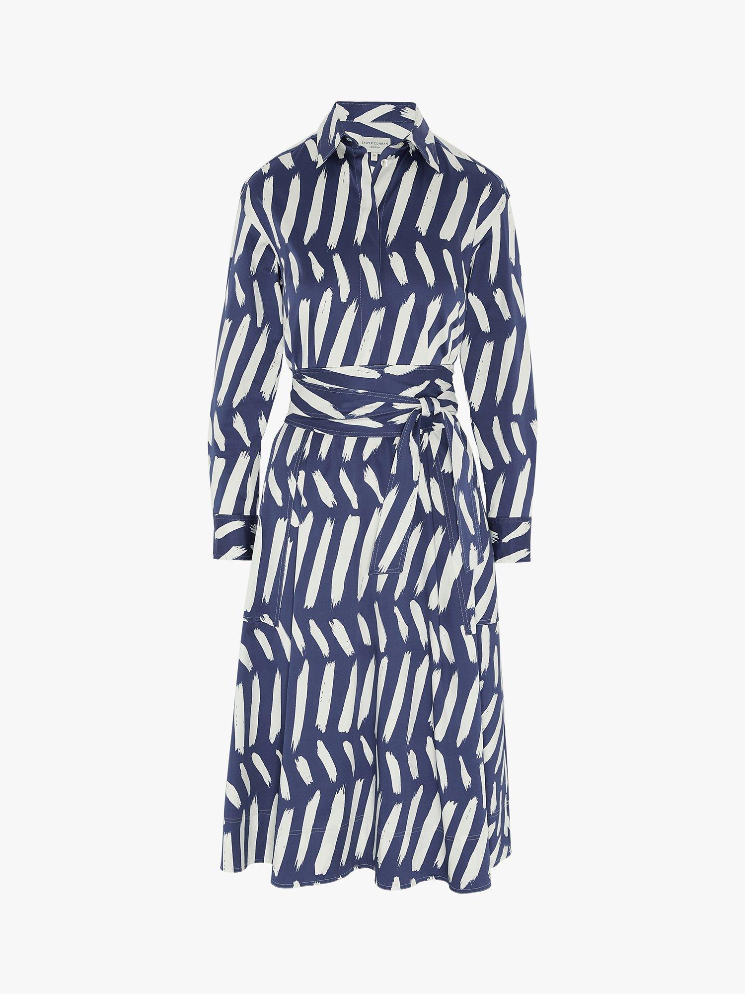 Product image 2 of 2, which shows Jasper Conran London Blythe Abstract Print Full Skirt Midi Shirt Dress, Mid Blue, 8