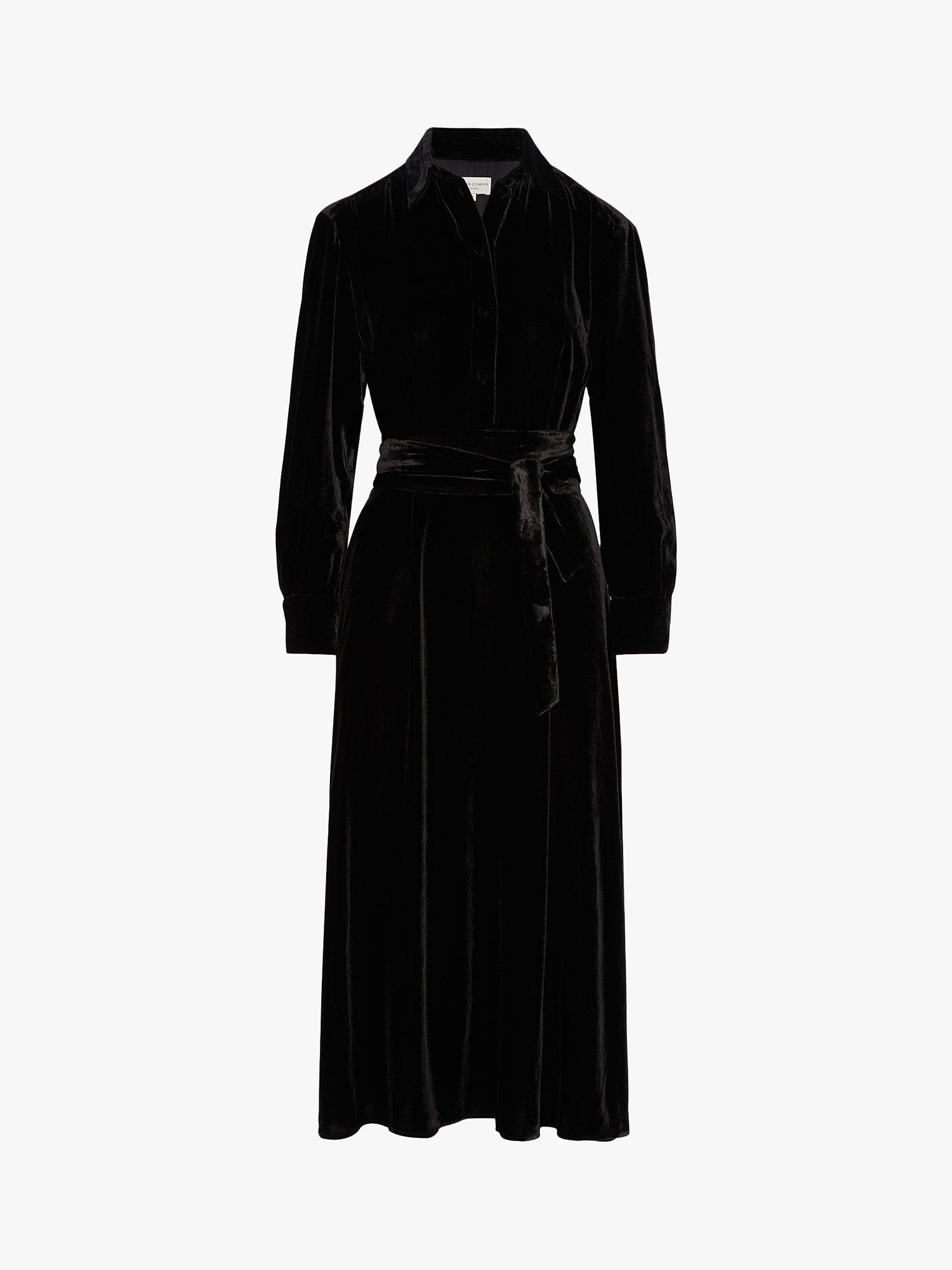 Product image 2 of 2, which shows Jasper Conran London Eve Silk Blend Velvet Midi Shirt Dress, Black, 8