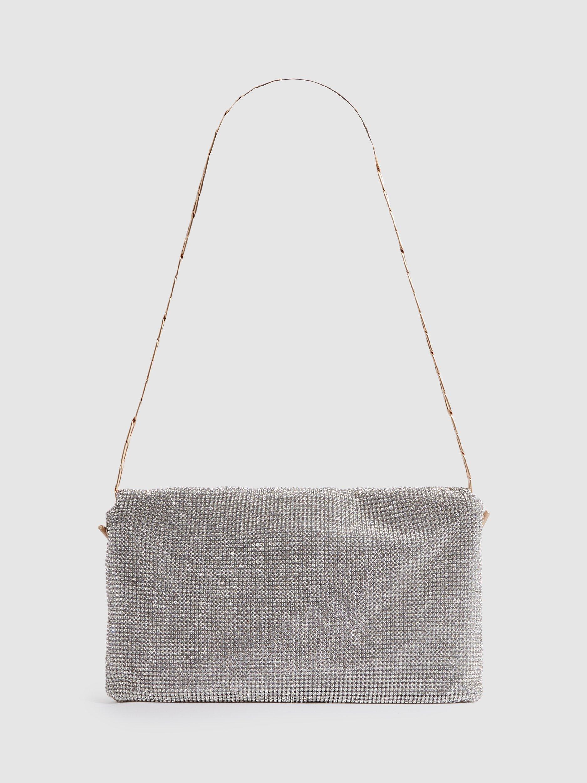 Product image 2 of 5, which shows Reiss Soho Embellished Chainmail Shoulder Bag, Silver, One Size