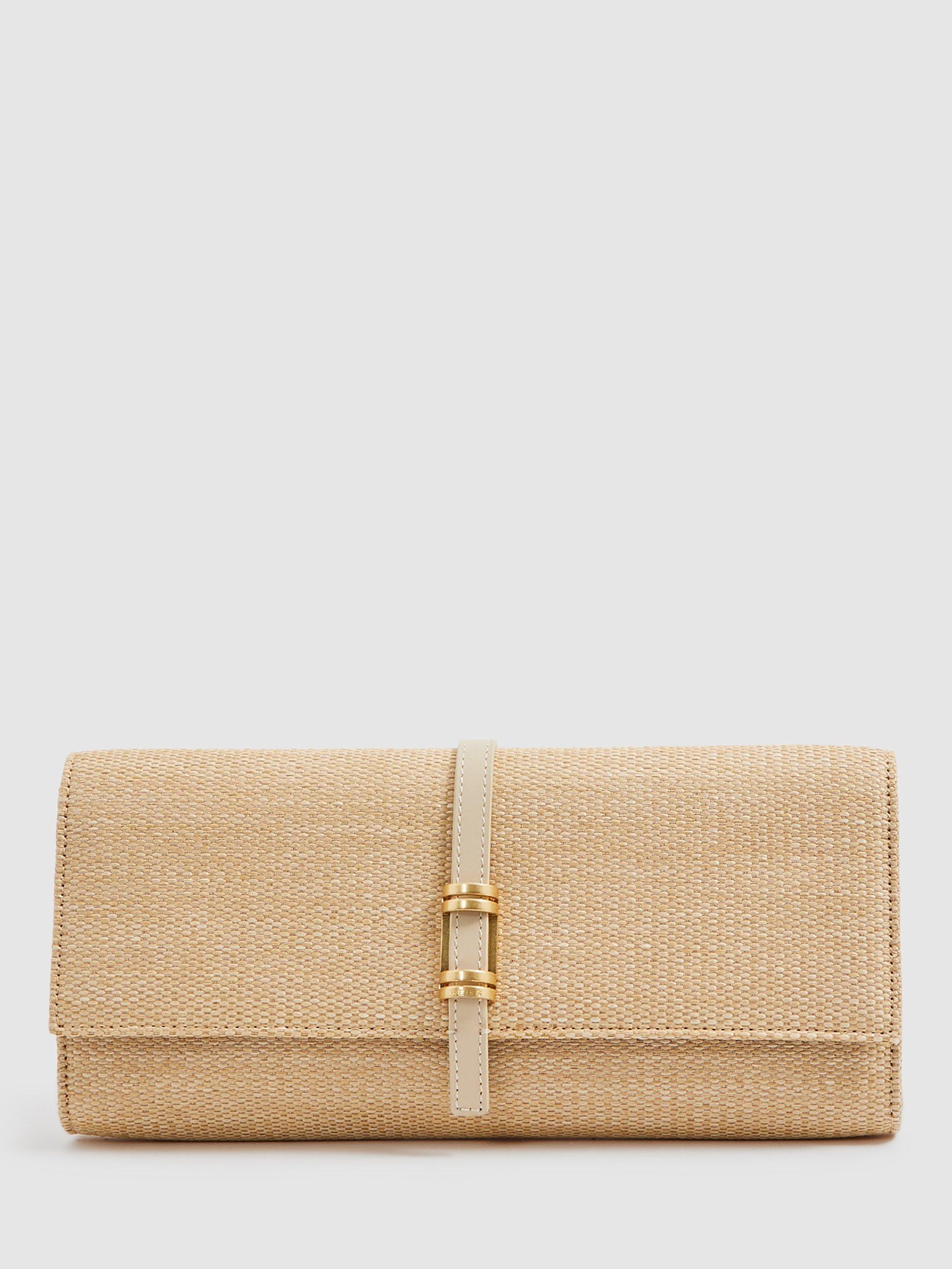 Reiss Raffia Baguette Clutch Bag, Natural