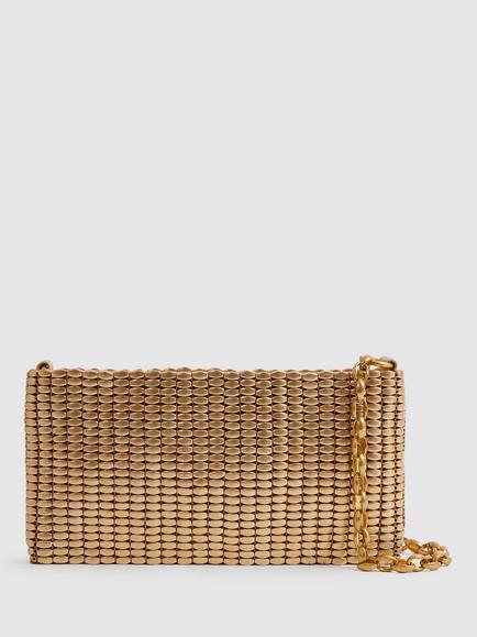 Reiss Bailey Beaded Clutch Bag, Gold, Gold