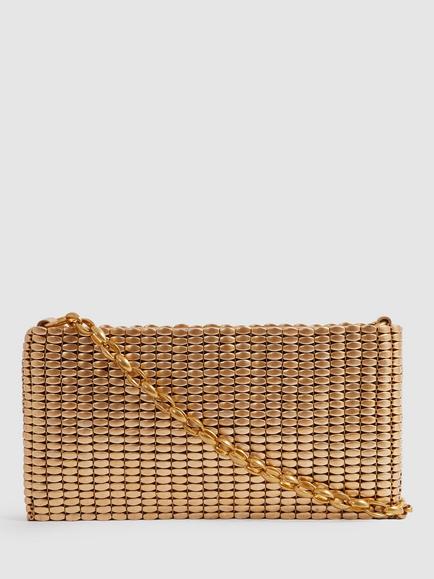 Reiss Bailey Beaded Clutch Bag, Gold - view 2, Gold