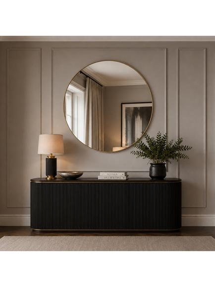 Yearn Delicacy Round Wood Frame Wall Mirror - view 2, Gold