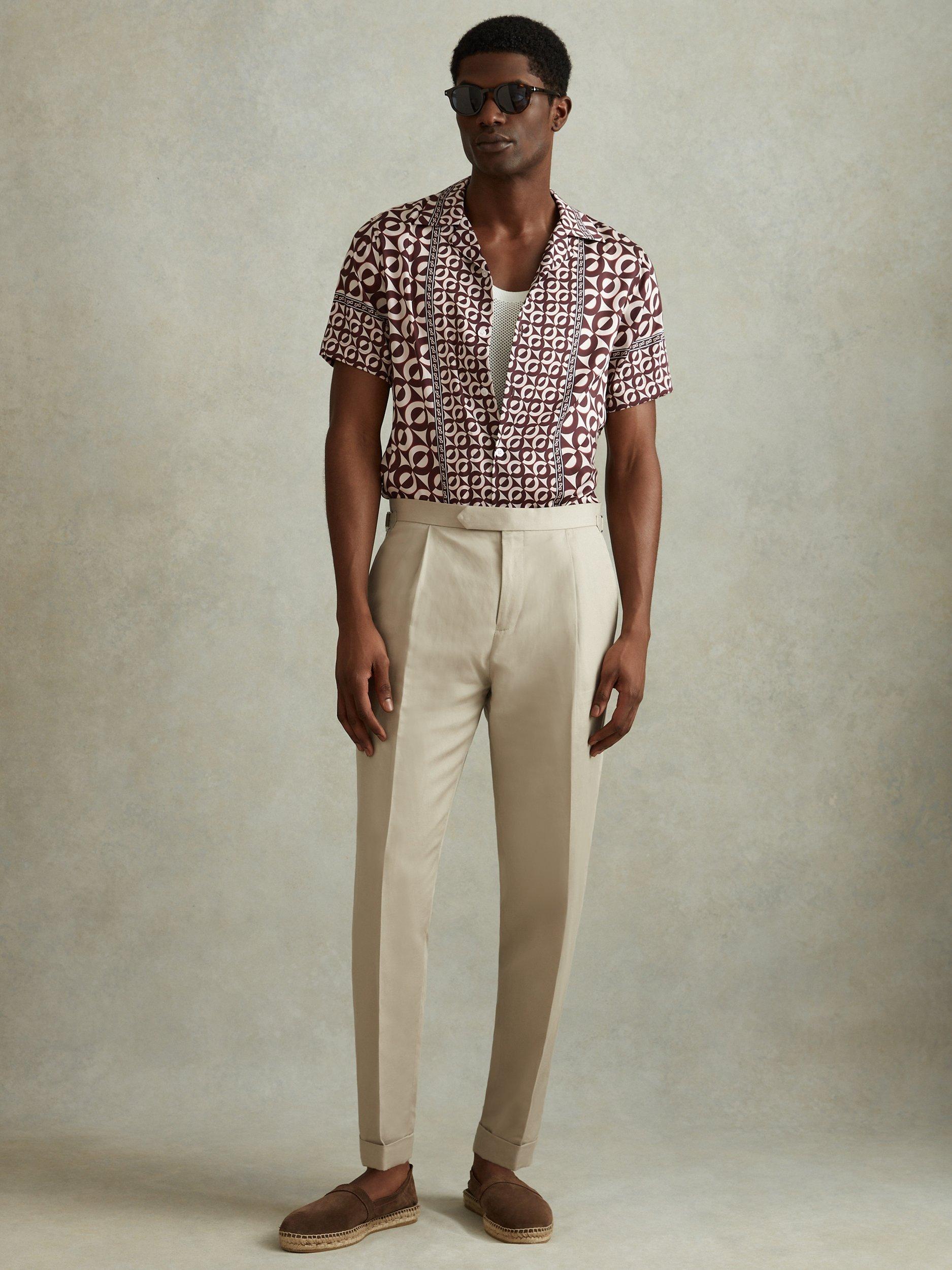 Reiss Prentice Short Sleeve Large Geo Print Shirt, Tobacco
