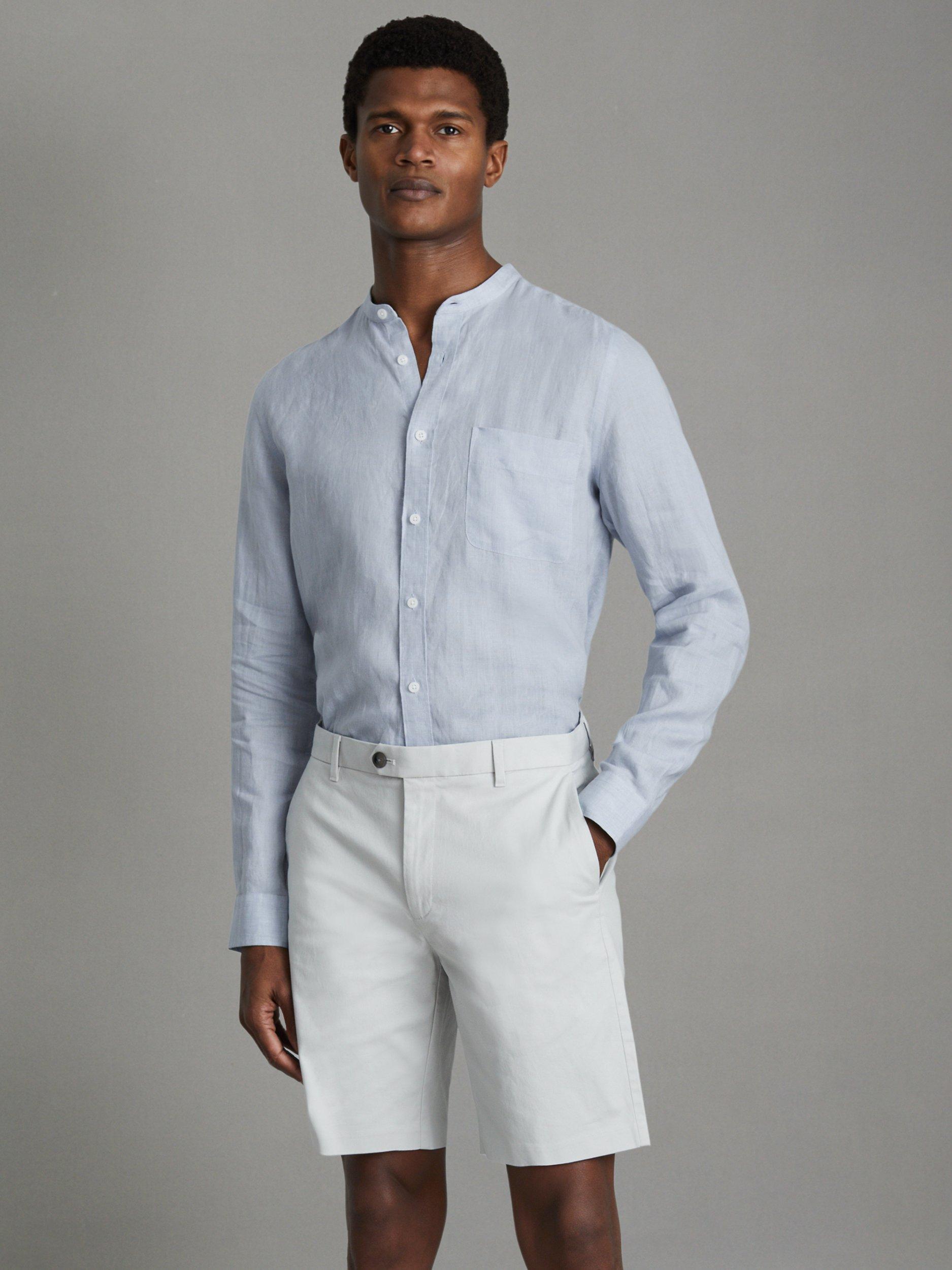 Reiss Ocean Long Sleeve Grandad Collar Shirt, Light Blue, M